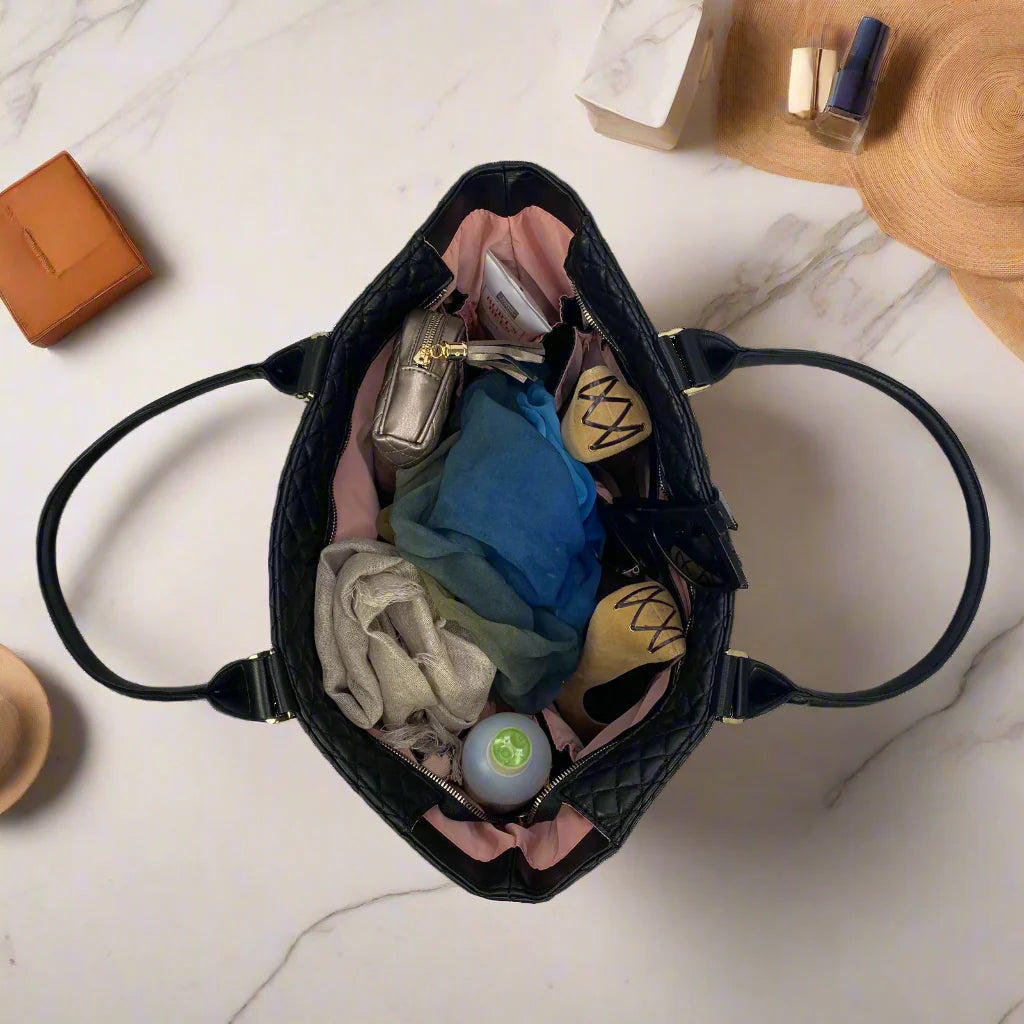 Black Quilted Vip Travel Tote