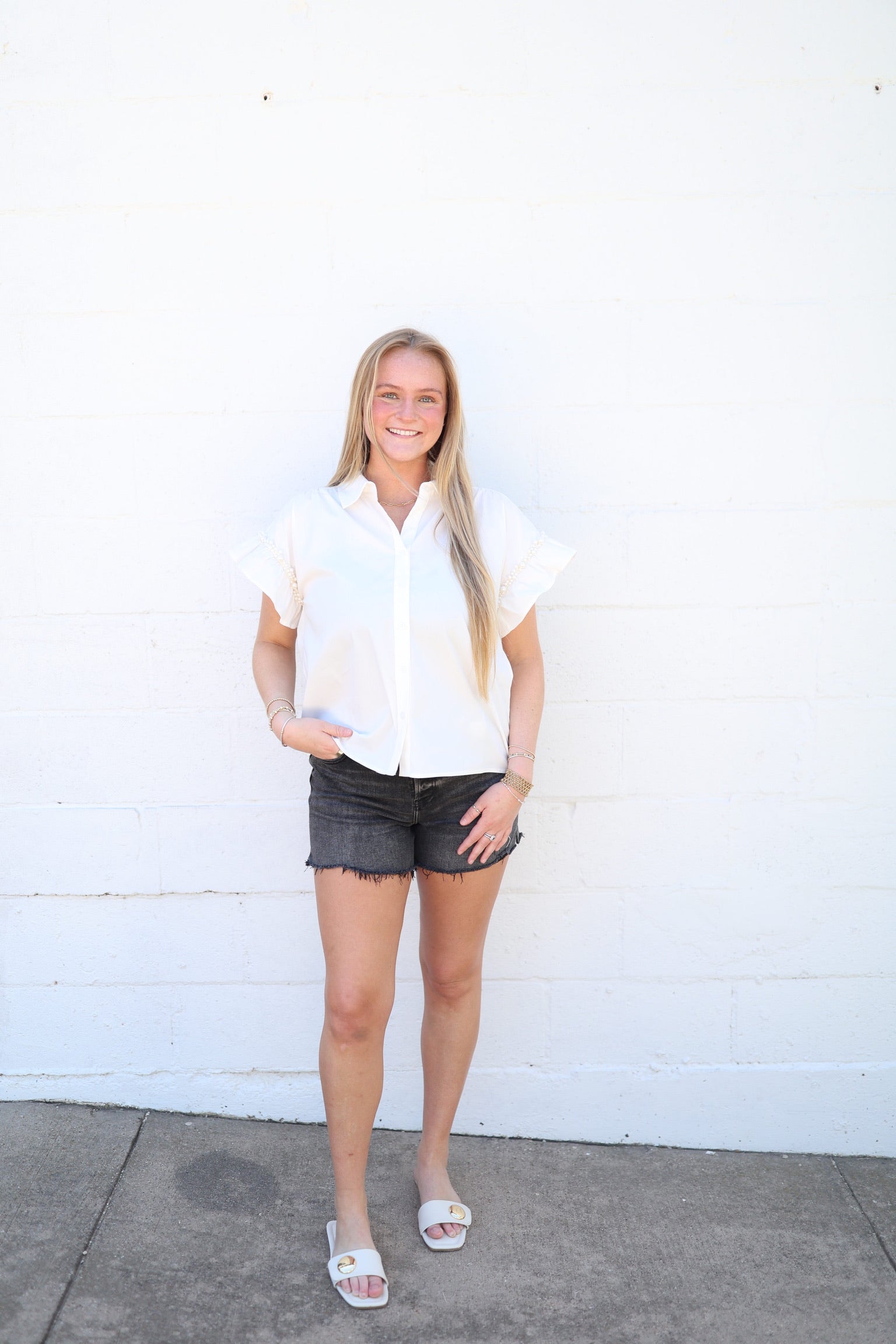 Pearl Ruffle Sleeve Blouse
