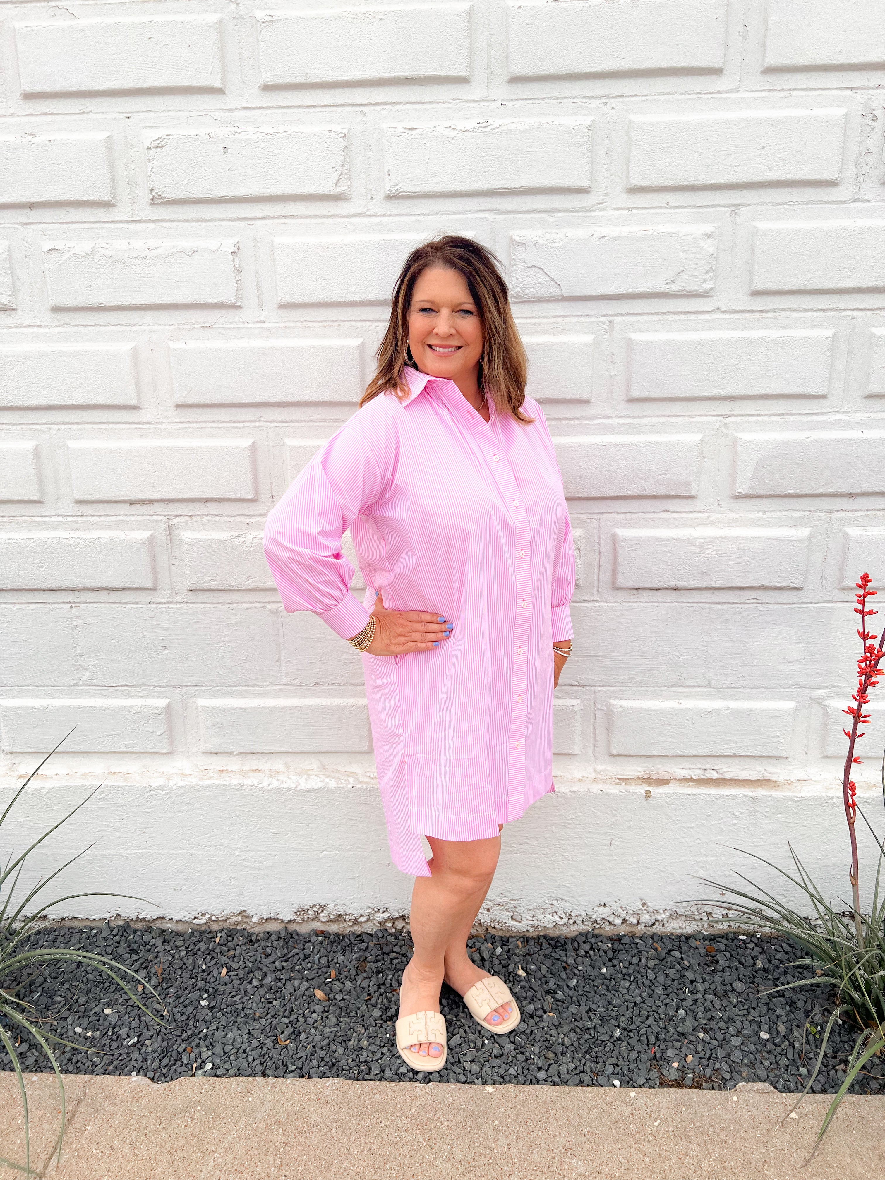 Janie House Dress, Pink Stripe - Caryn Lawn