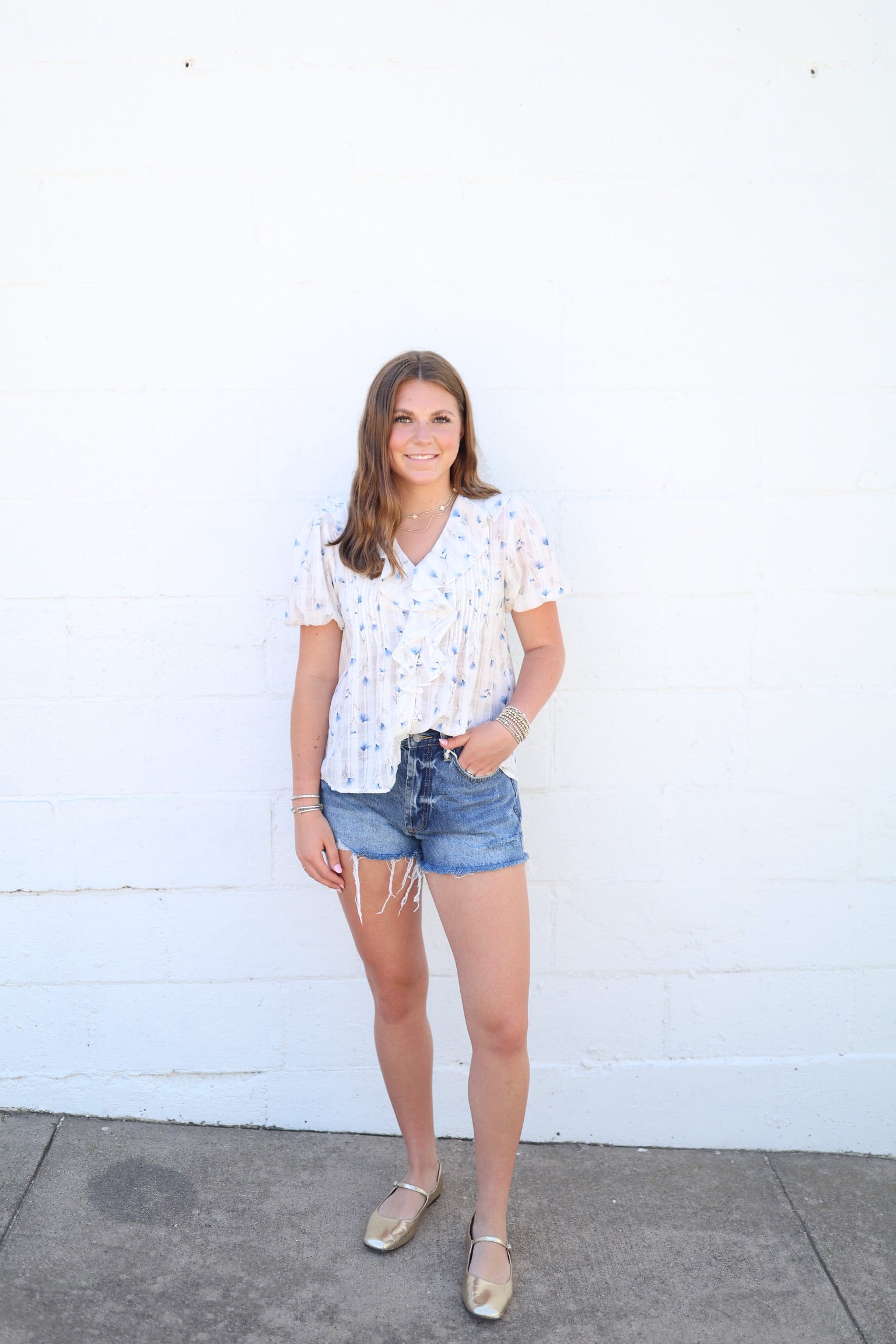 Floral Printed Ruffle V Neck Top