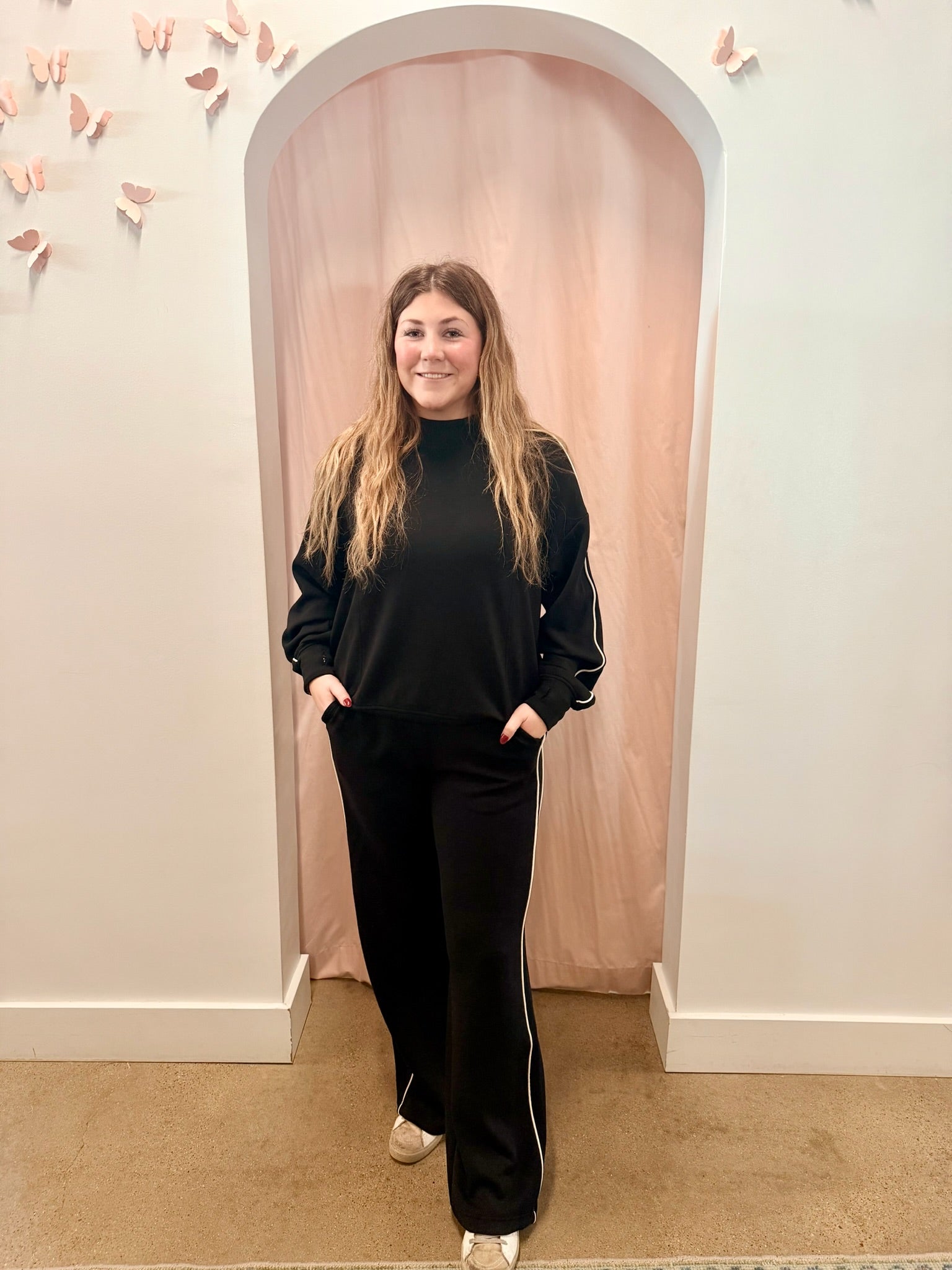 Black Scuba Piping Straight Pant