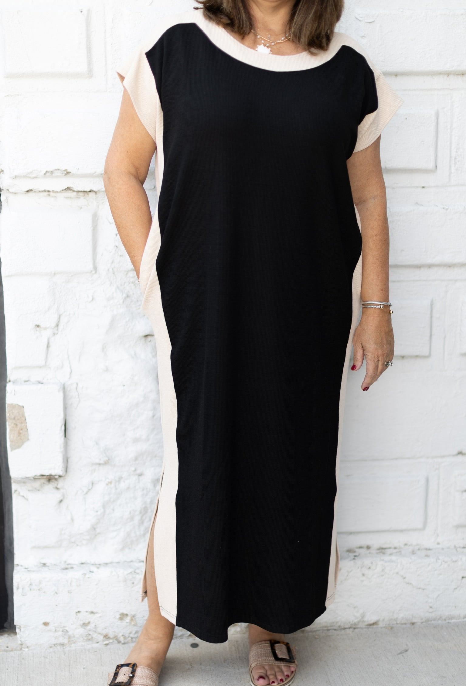 Classic Contrast Midi Dress