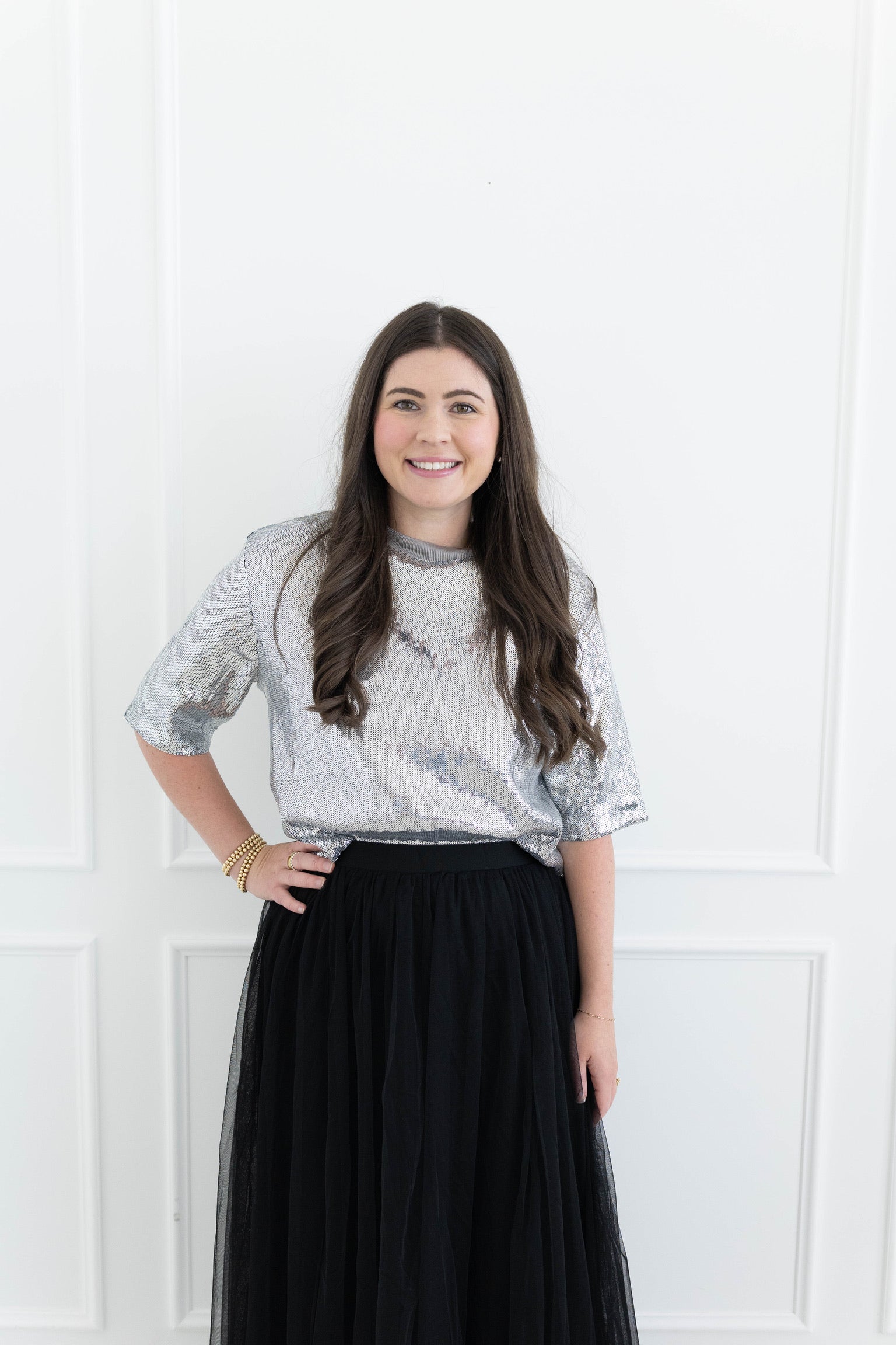 Sabrina Silver Sequin Top