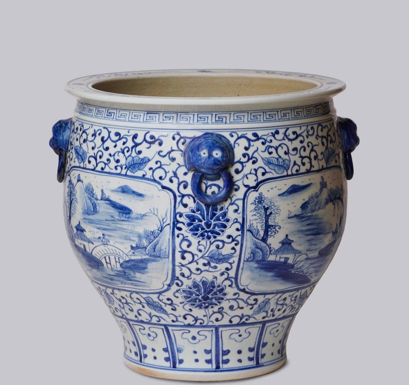 Blue and White Landscape Porcelain Planter