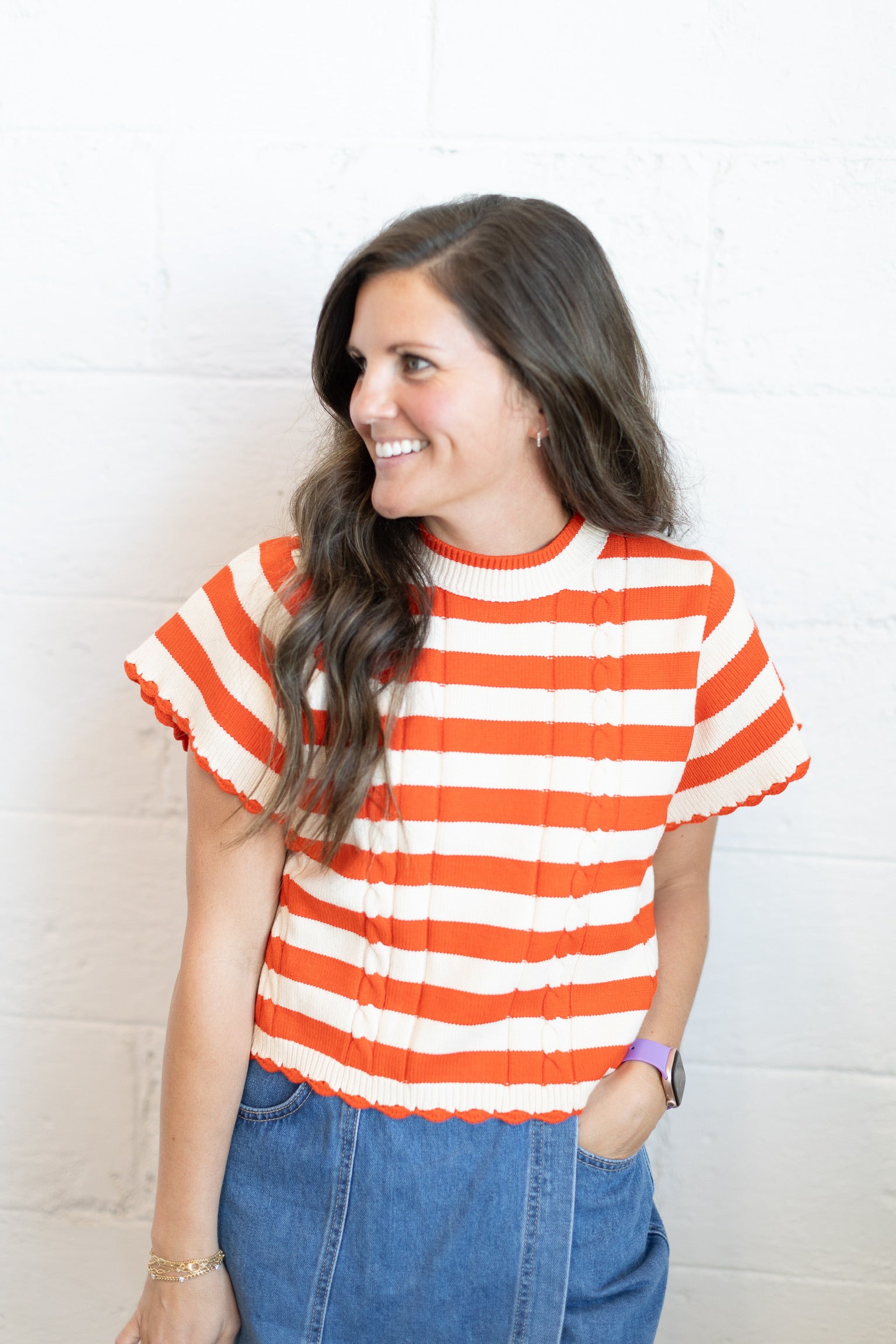 Orange Stripe Knit Top