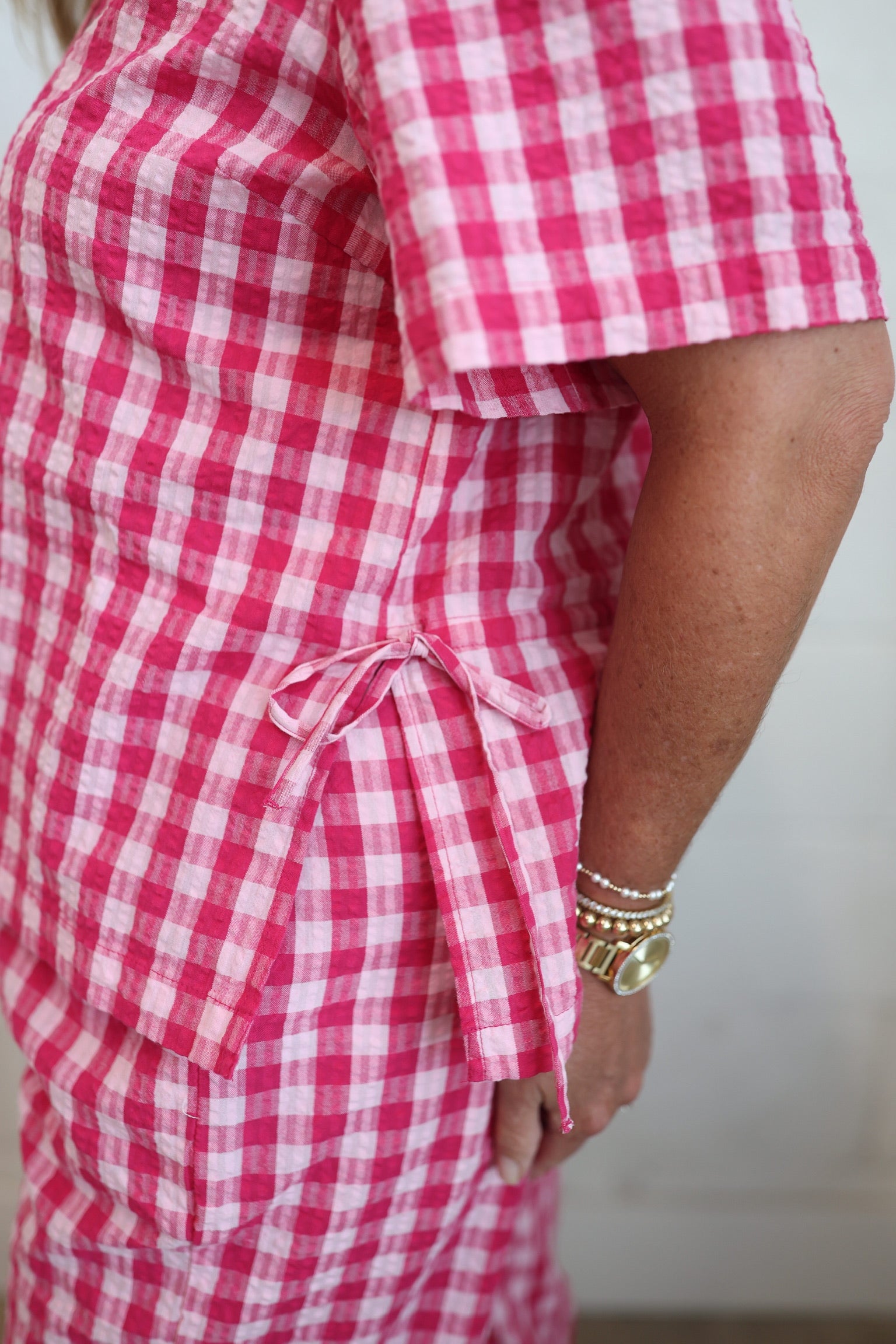 Pink Gingham Tie Top