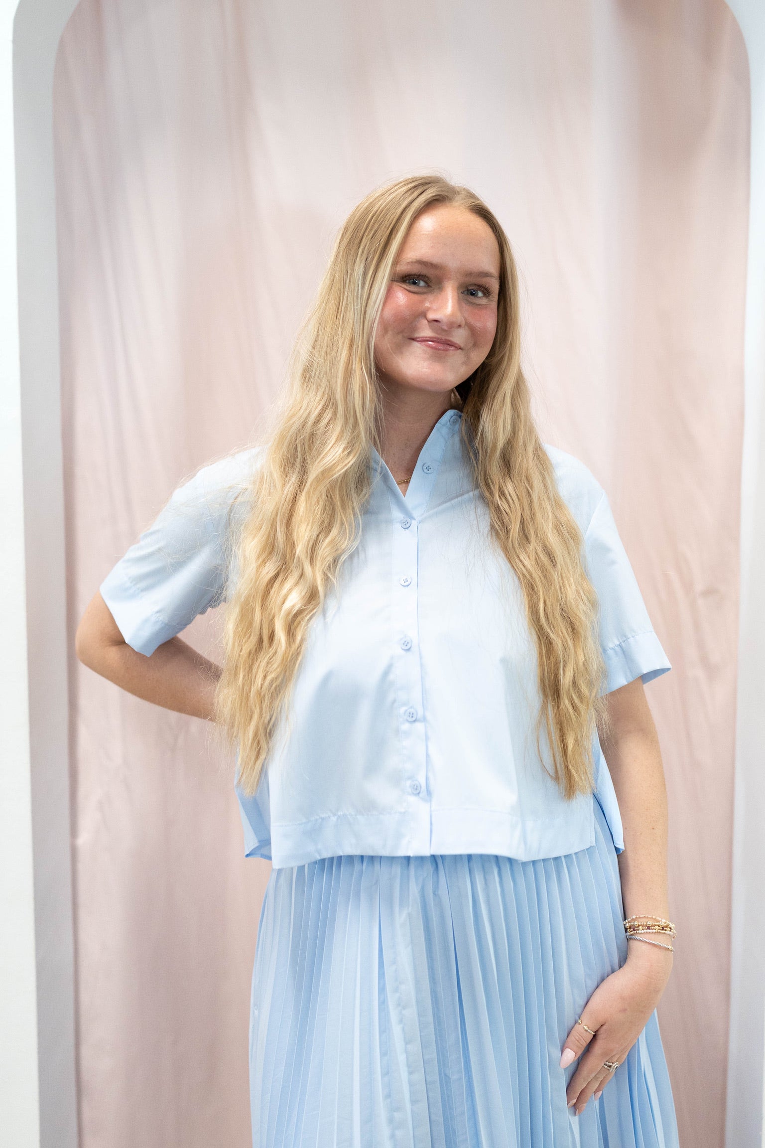 Baby Blue Pleated Top