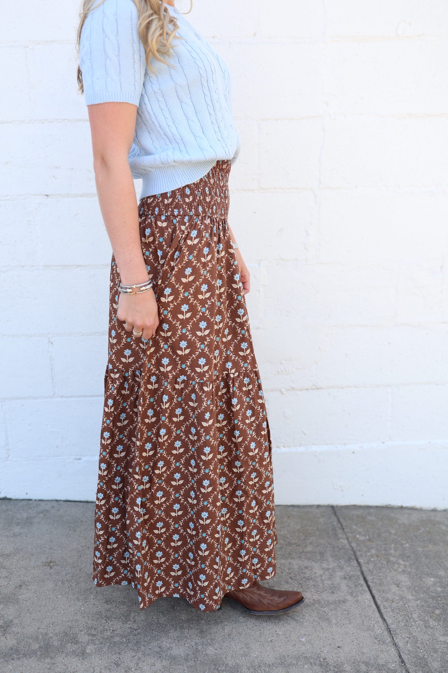 Floral Smock Tier Maxi Skirt