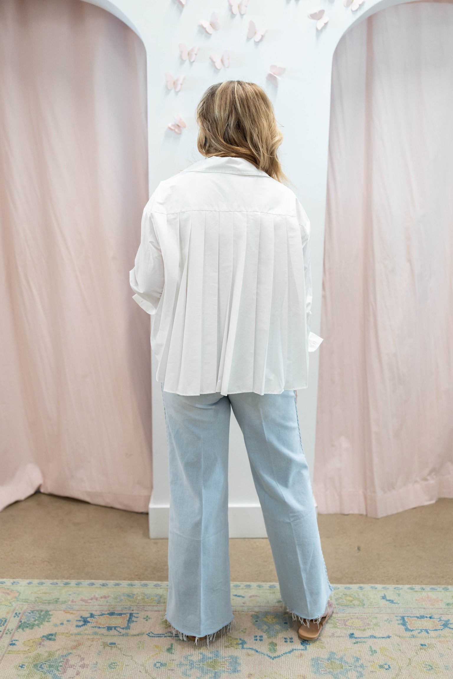 White Pleated Button Down