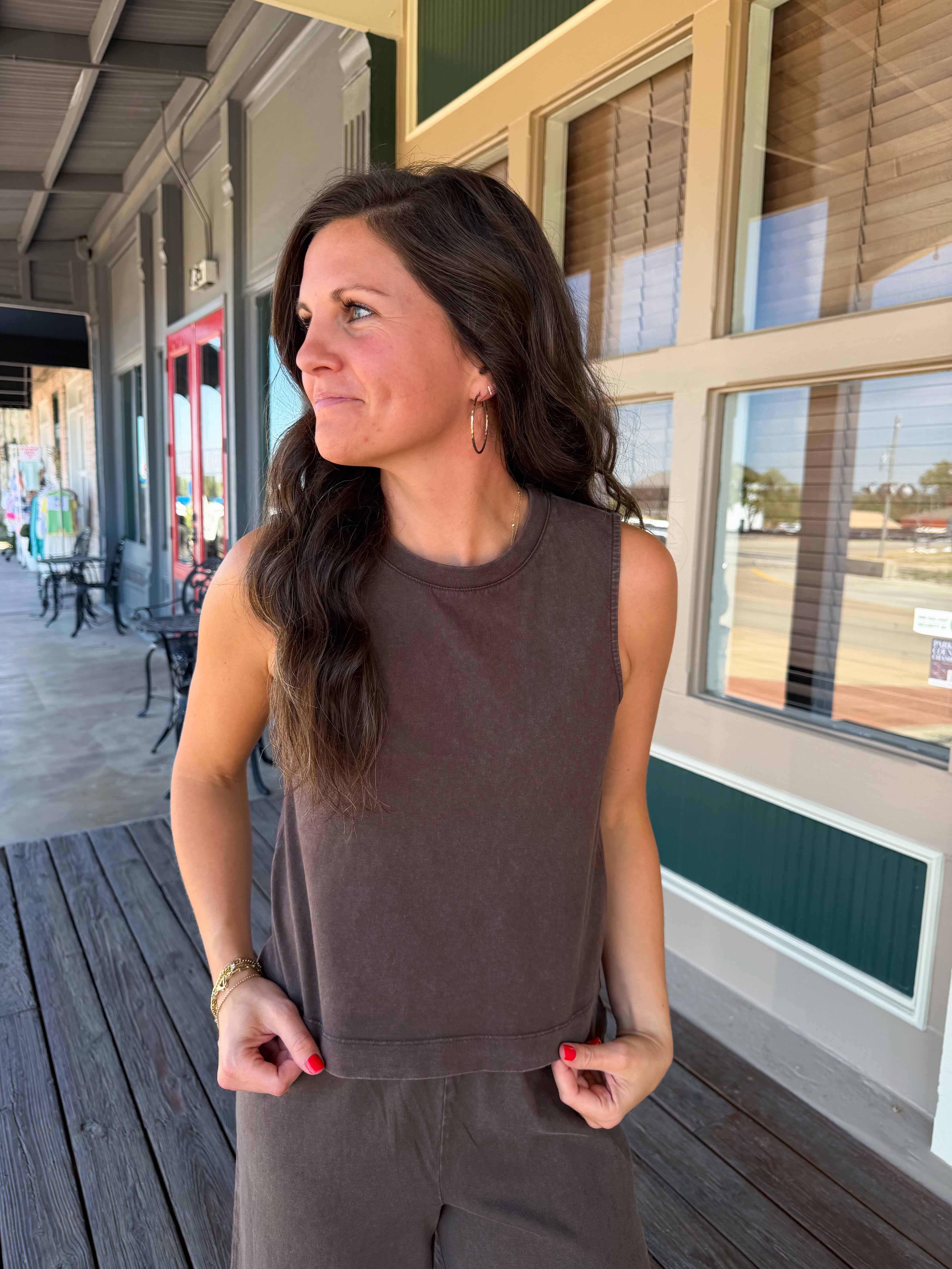 Dark Chocolate Sloane Jersey Muscle Tank