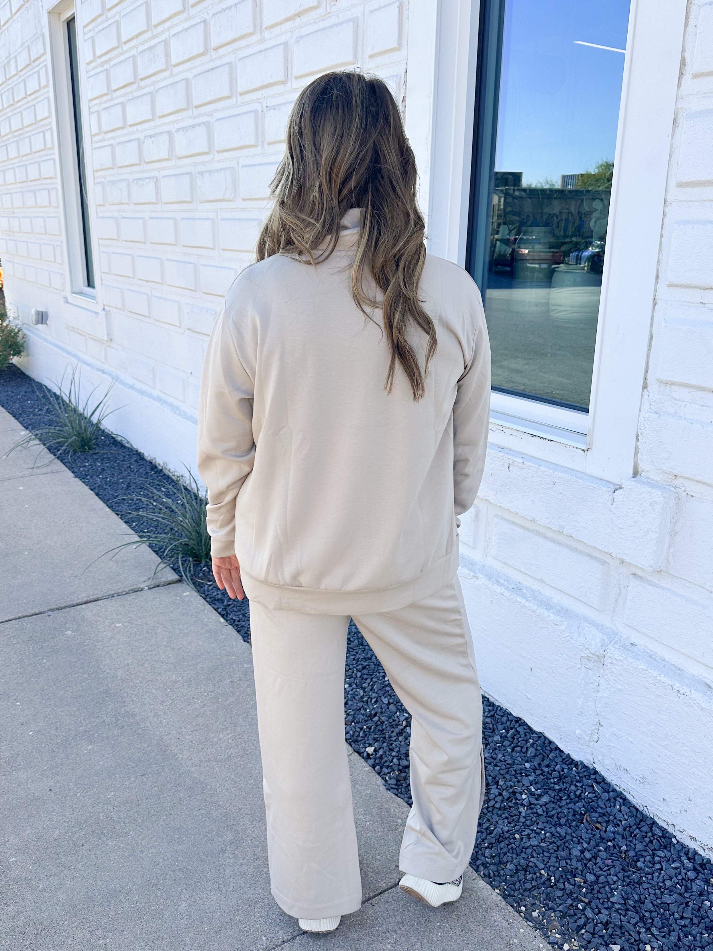 Taupe Scuba Straight Leg Pants with Slits