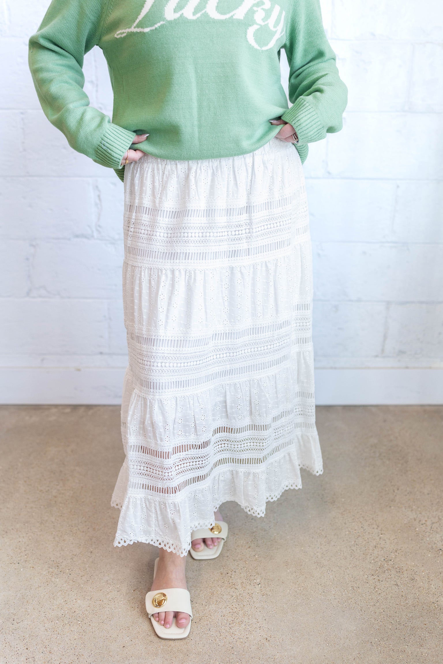 Eyelet Lace Midi Skirt