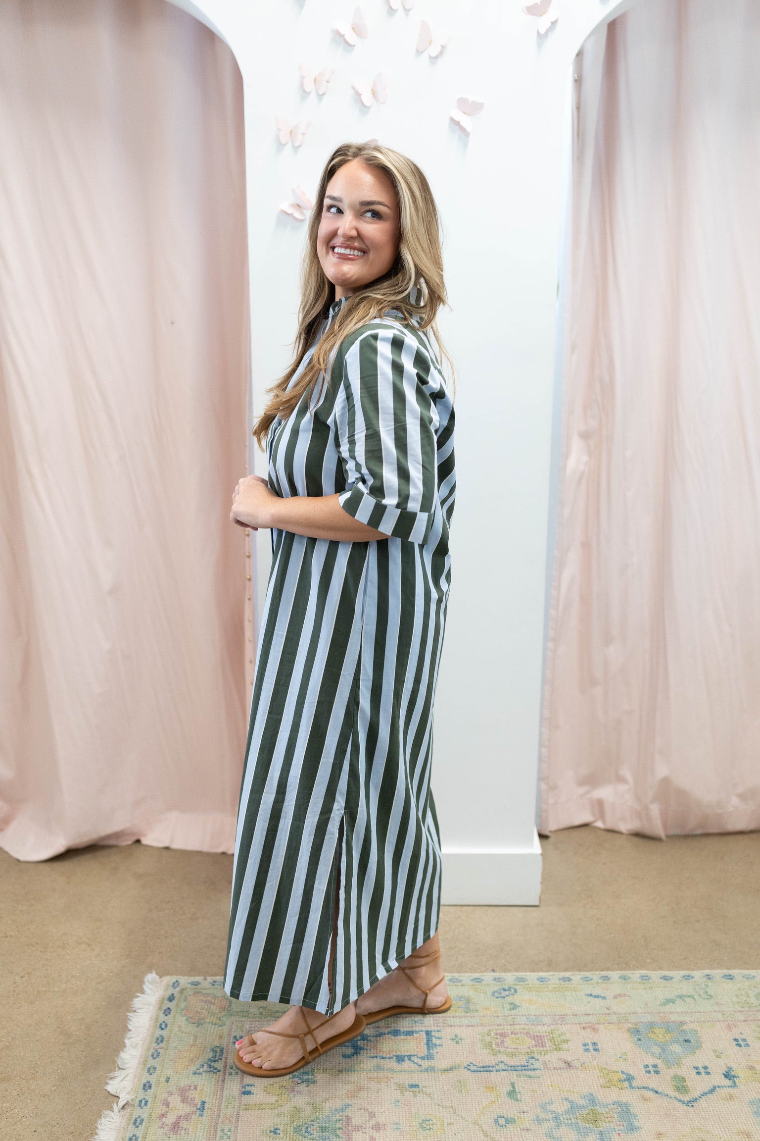 Bold Stripe Maxi Shirt Dress