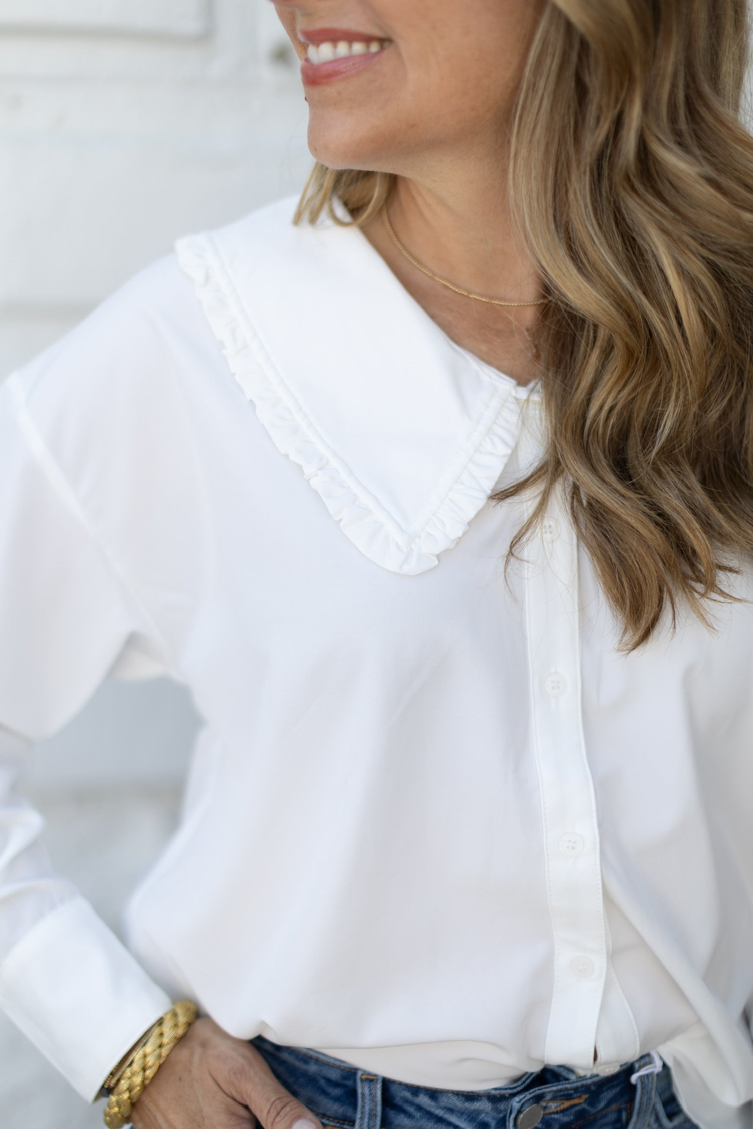 White Oversized Collar Top