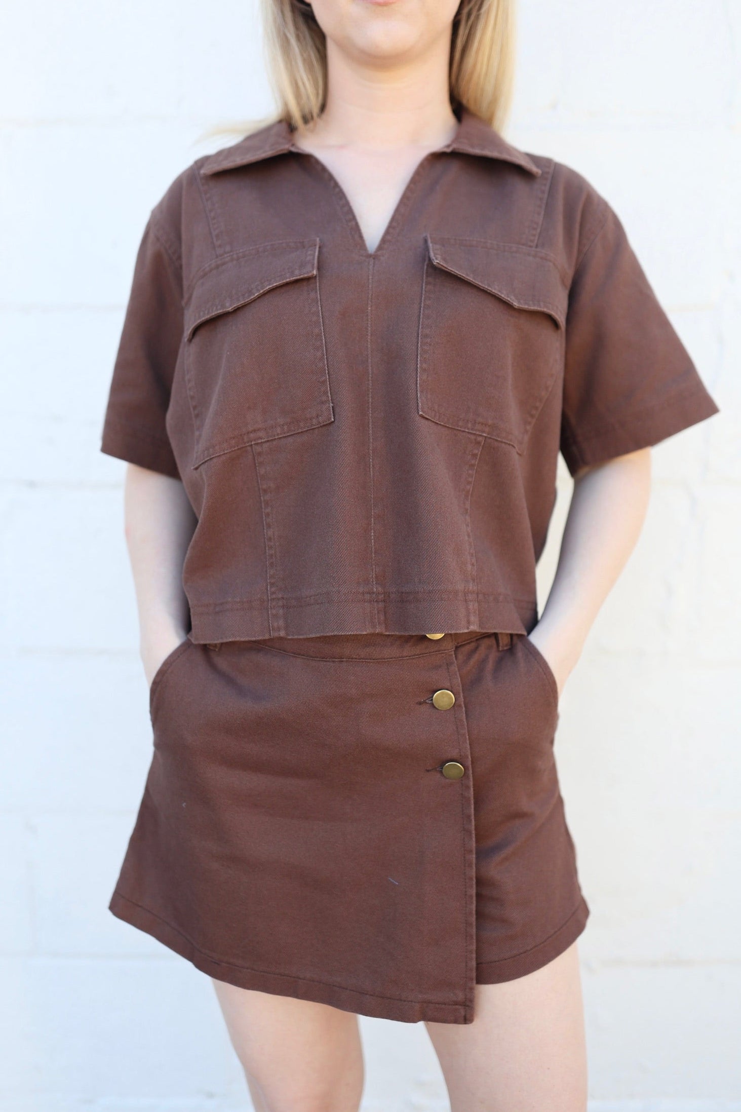 Cocoa Denim Pocket Top