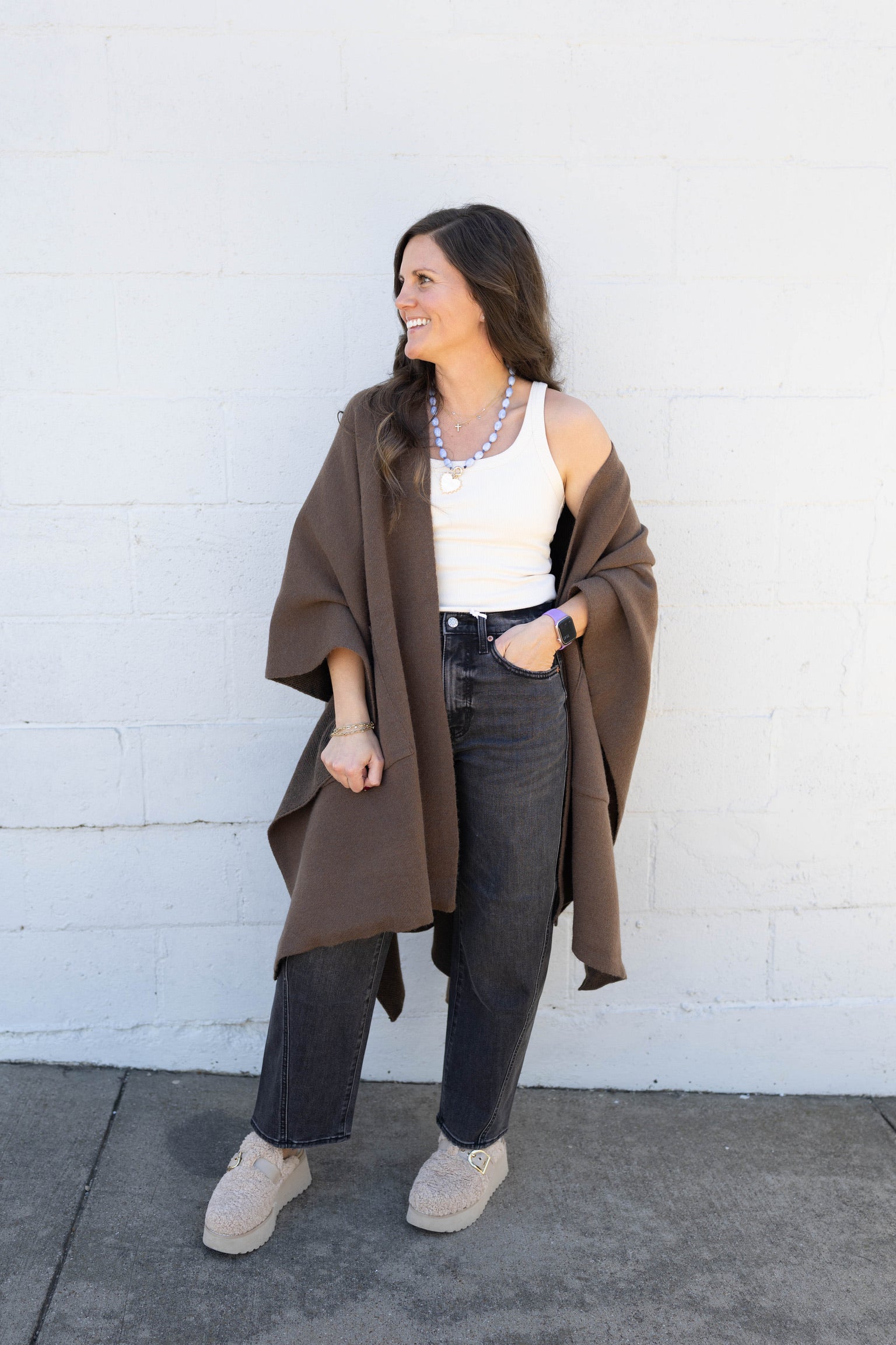 Taupe Long Knit Taupe Cape
