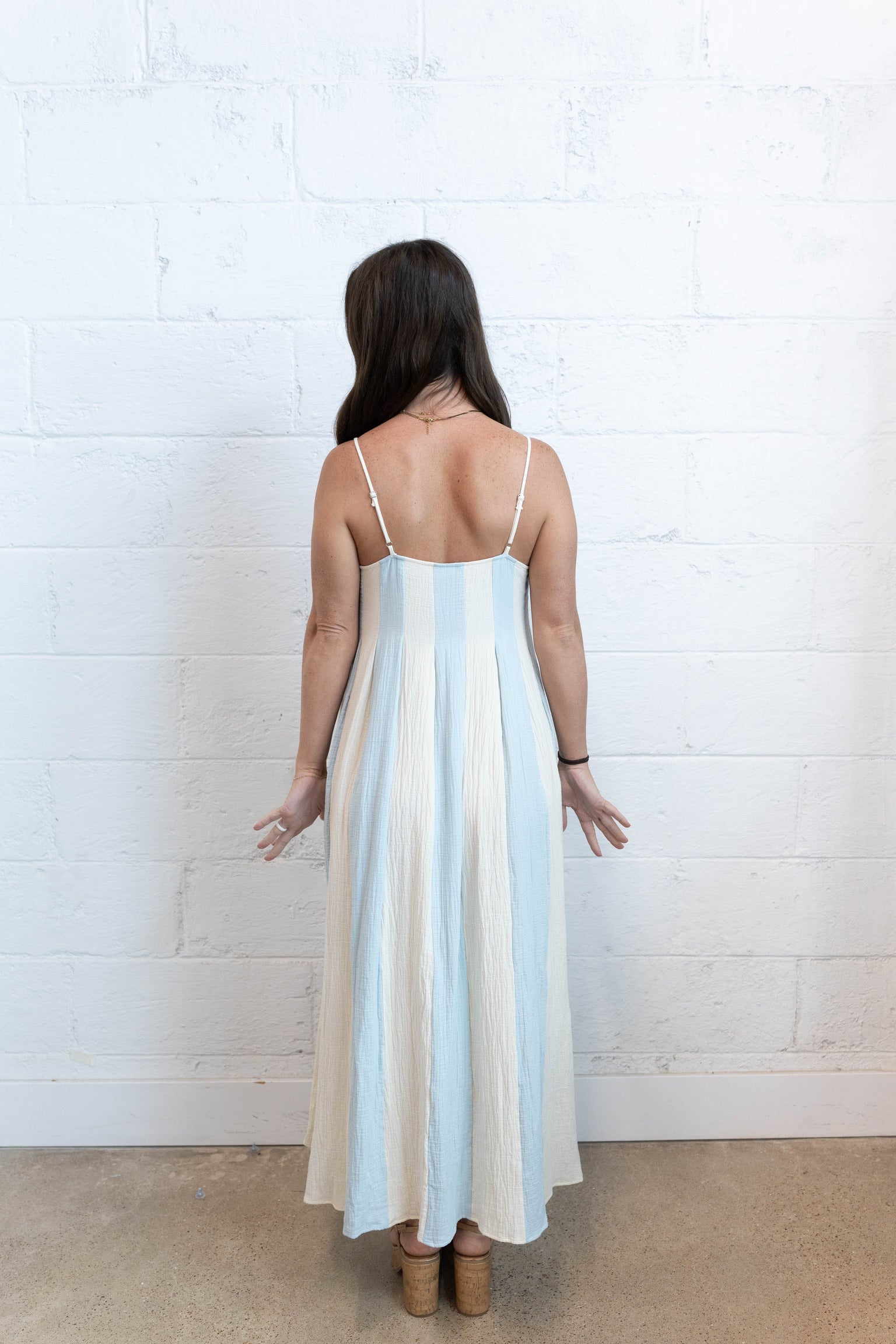 Striped Cami Pintuck Midi Dress