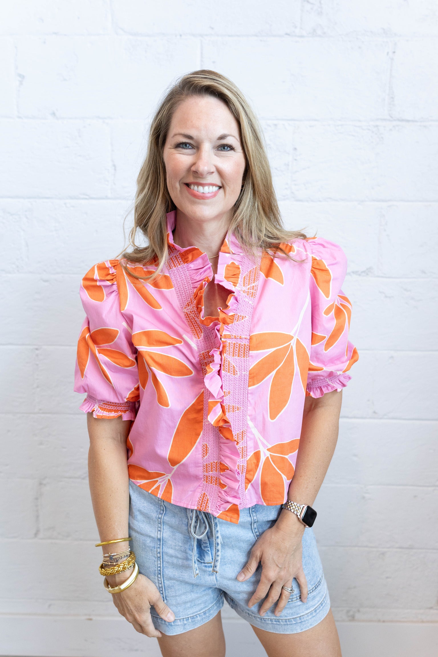 Palm Leaf Floral Ruffle Top
