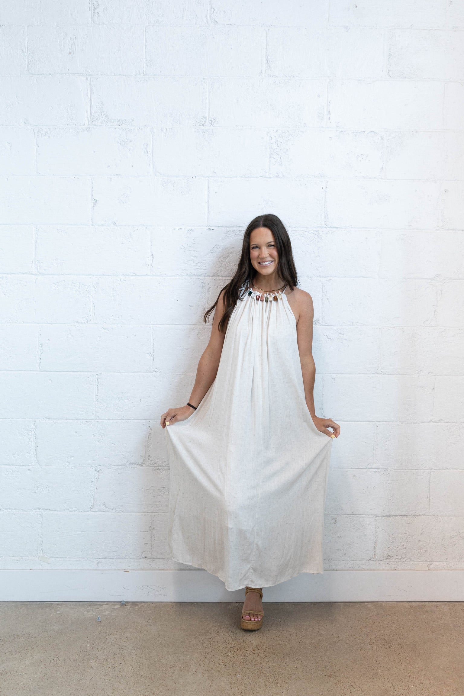 Beaded Linen Maxi Dress