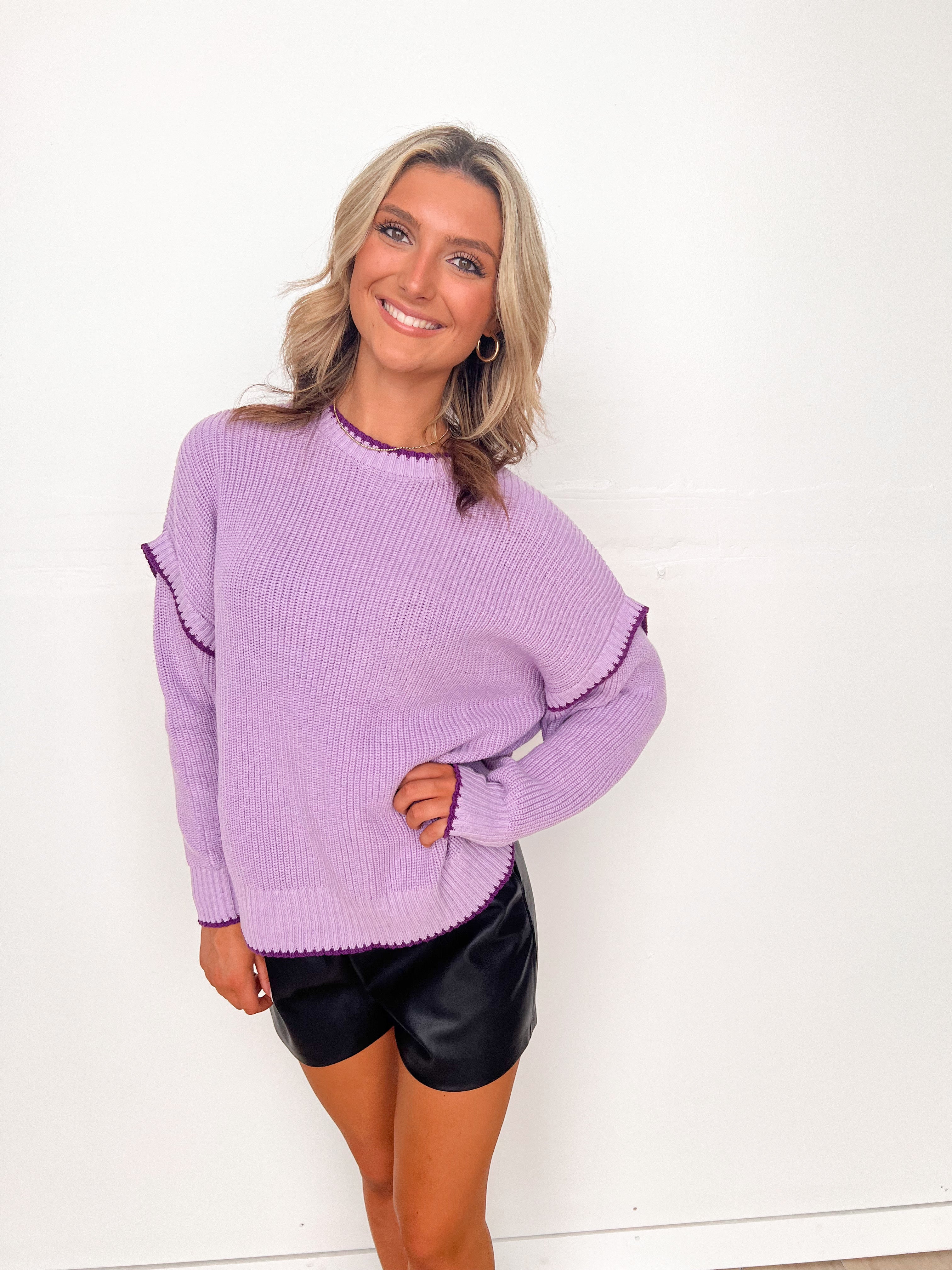 Purple Detailed Knit Sweater