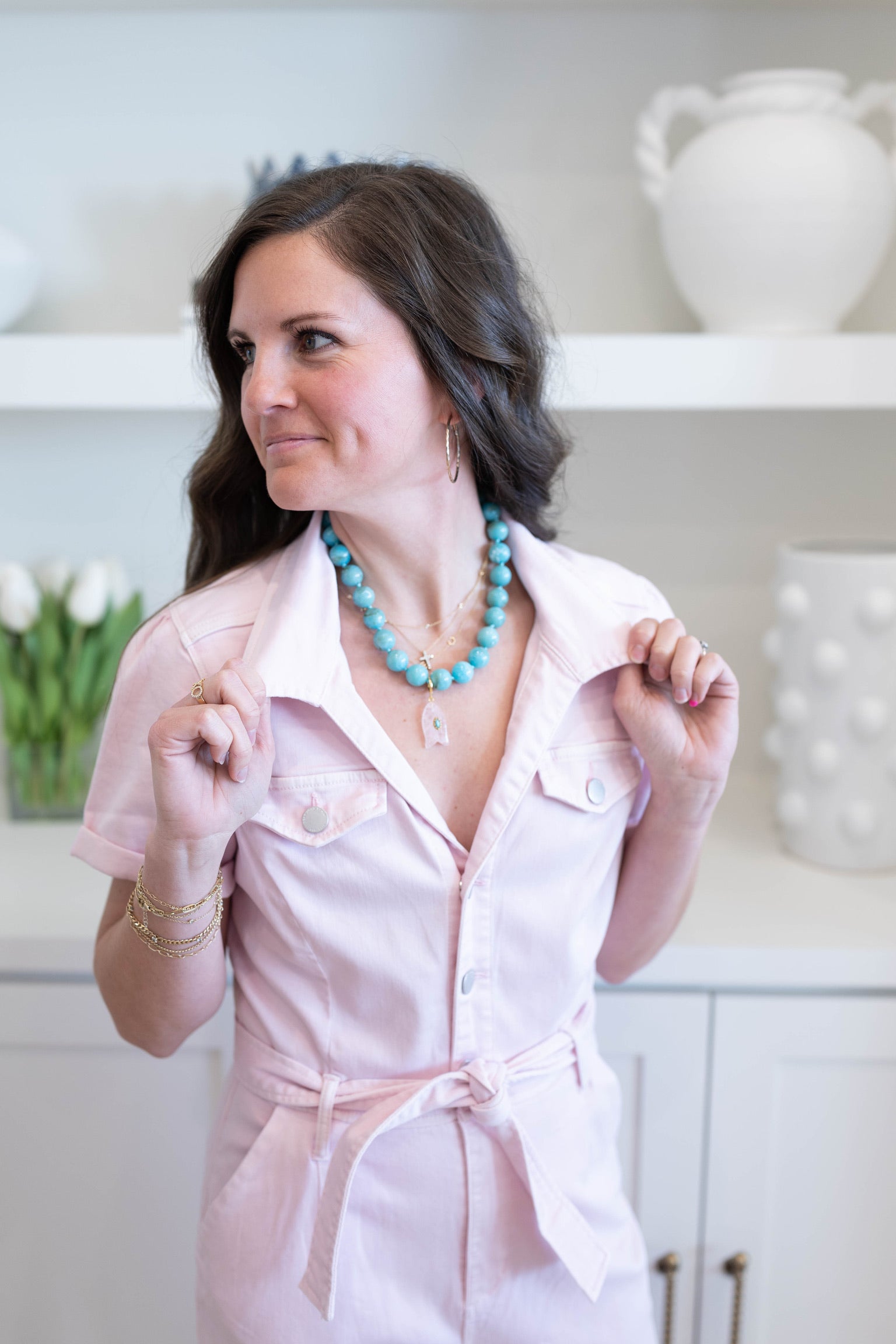 Teal Kiawah Beaded Fish Charm Necklace