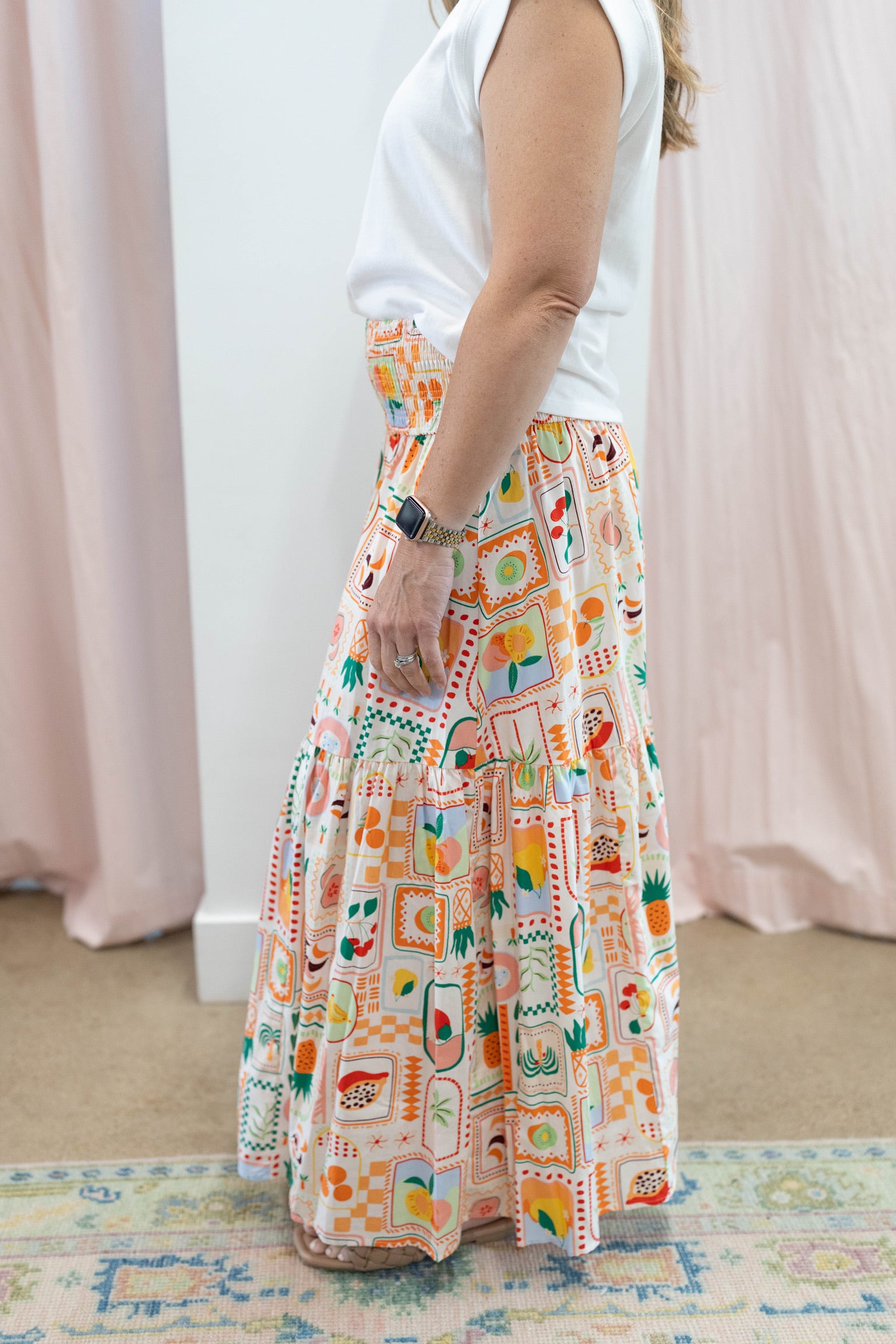 Fruit Basket Smocked Waist Skirt