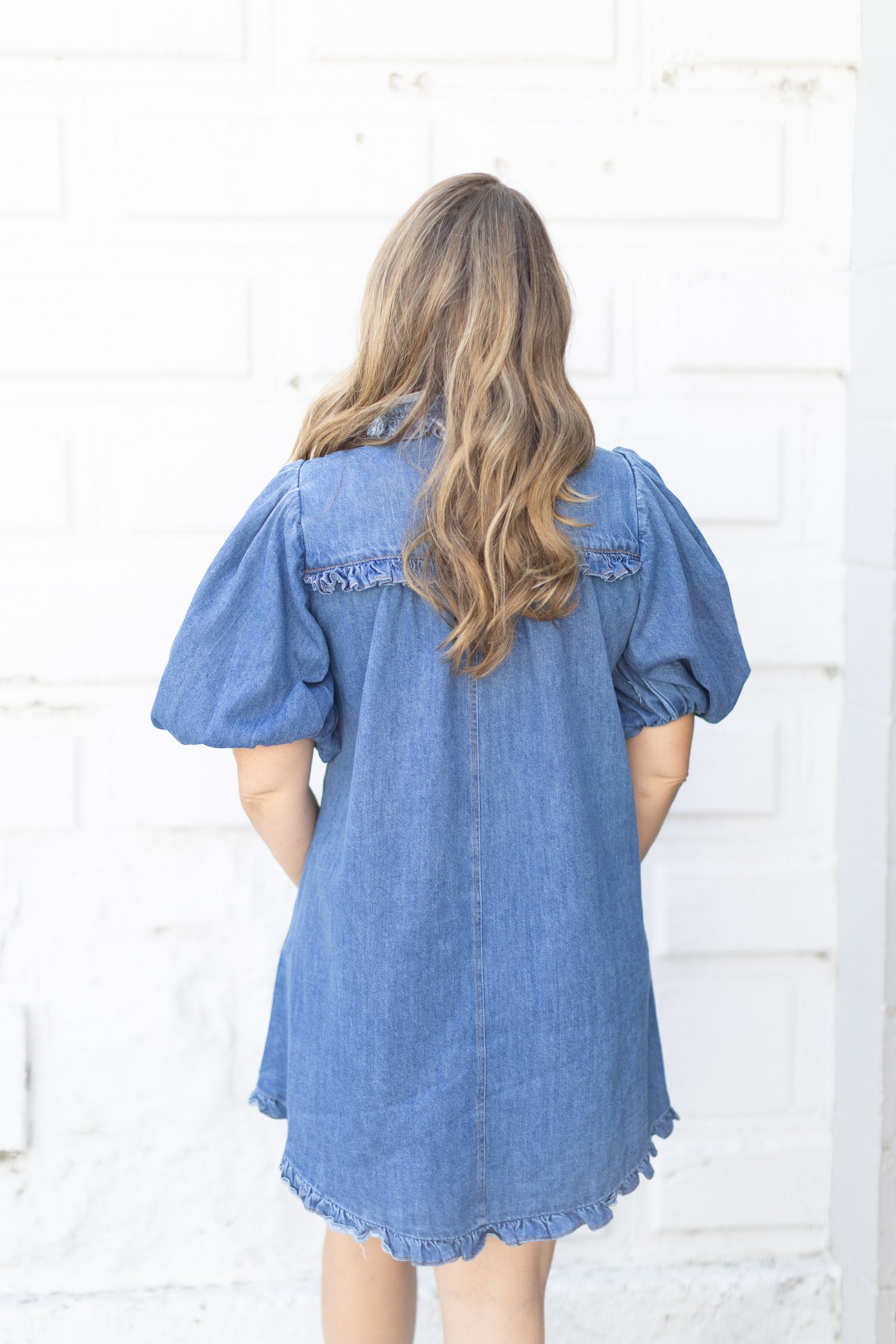 Denim Ruffle Pocket Dress