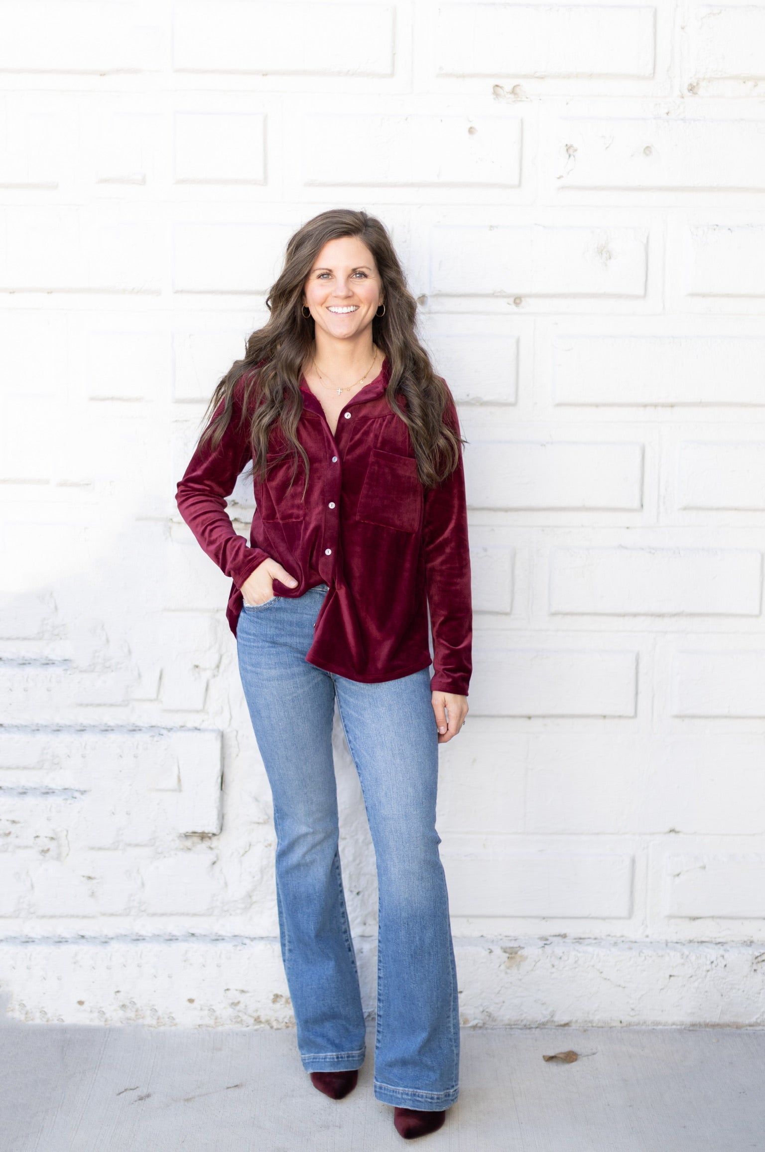 Cranberry Velvet Top