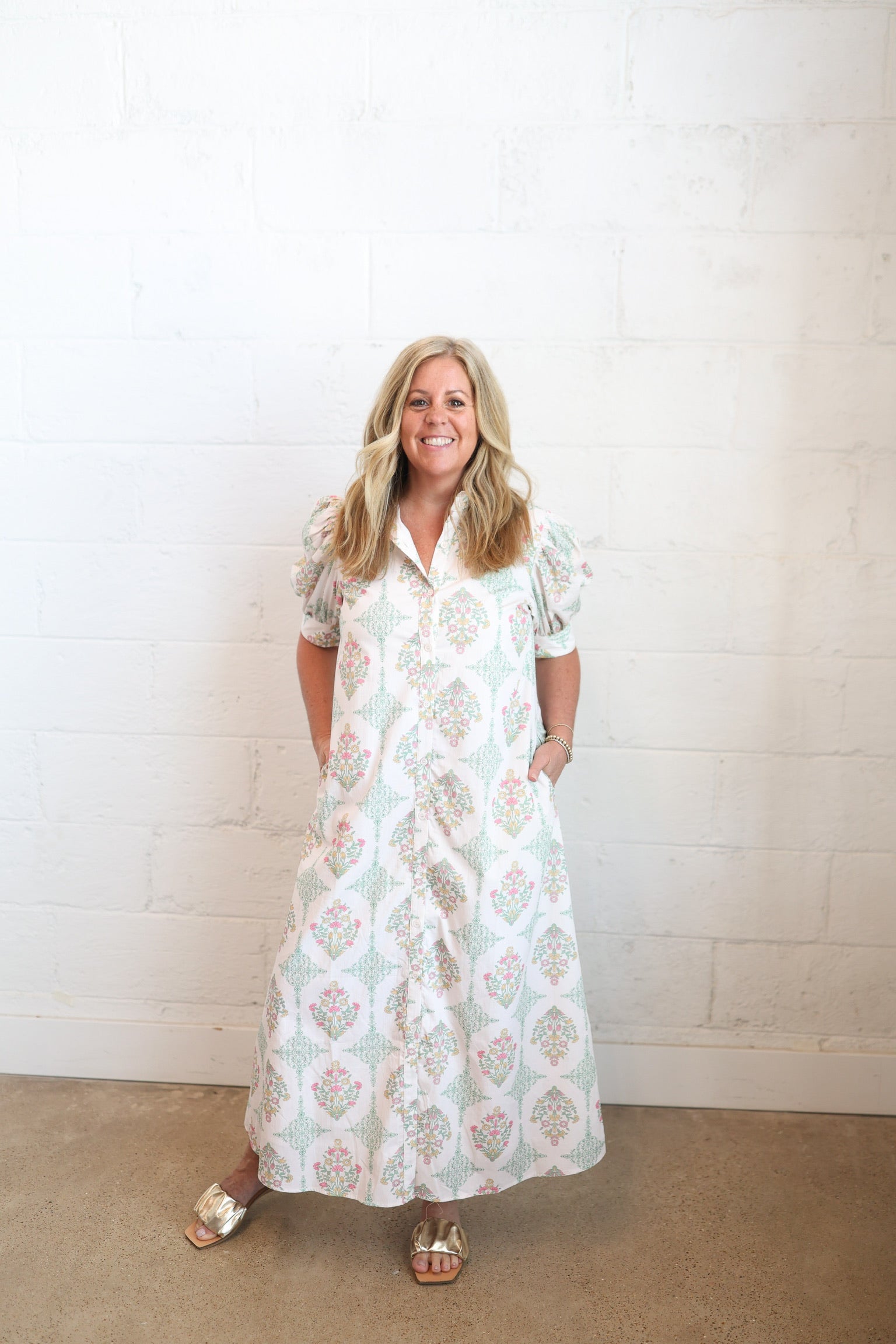 Light Pink Vintage Floral Maxi Dress