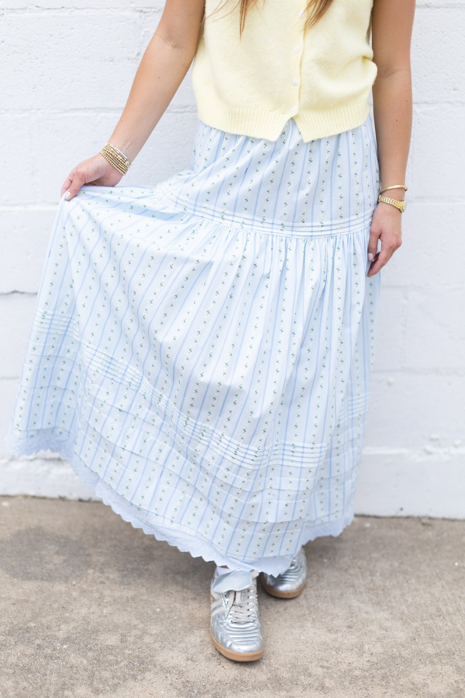 Floral Stripe Maxi Skirt