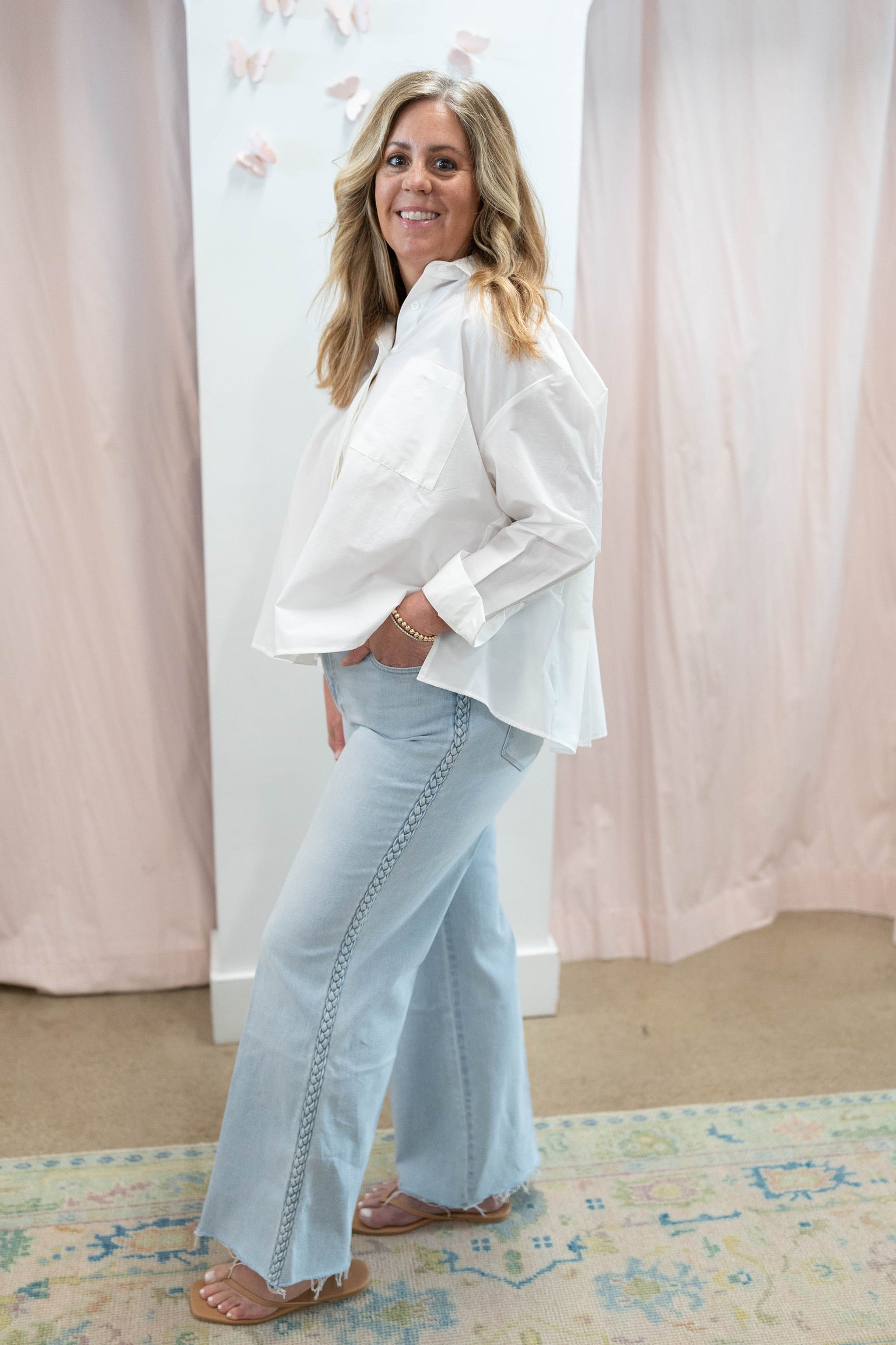 White Pleated Button Down