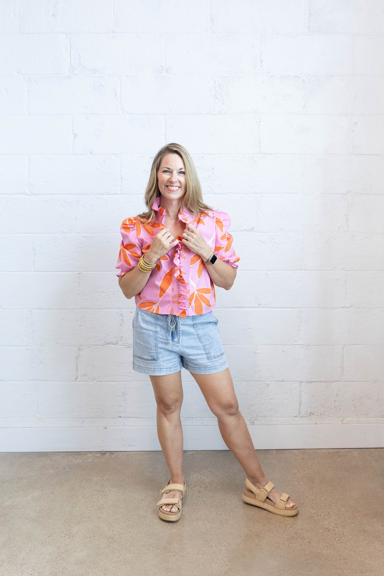 Palm Leaf Floral Ruffle Top