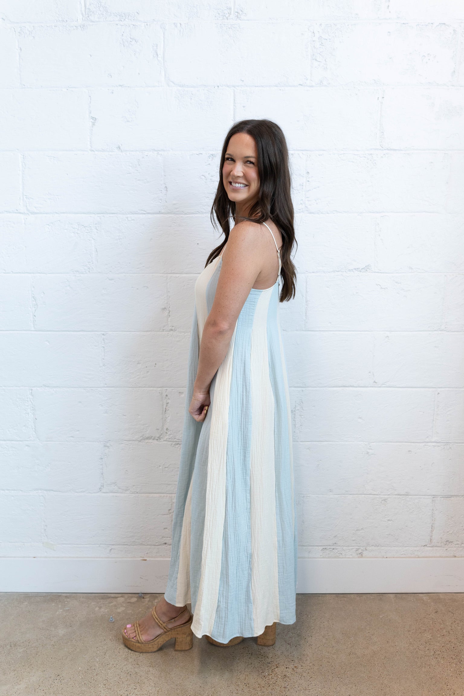 Striped Cami Pintuck Midi Dress