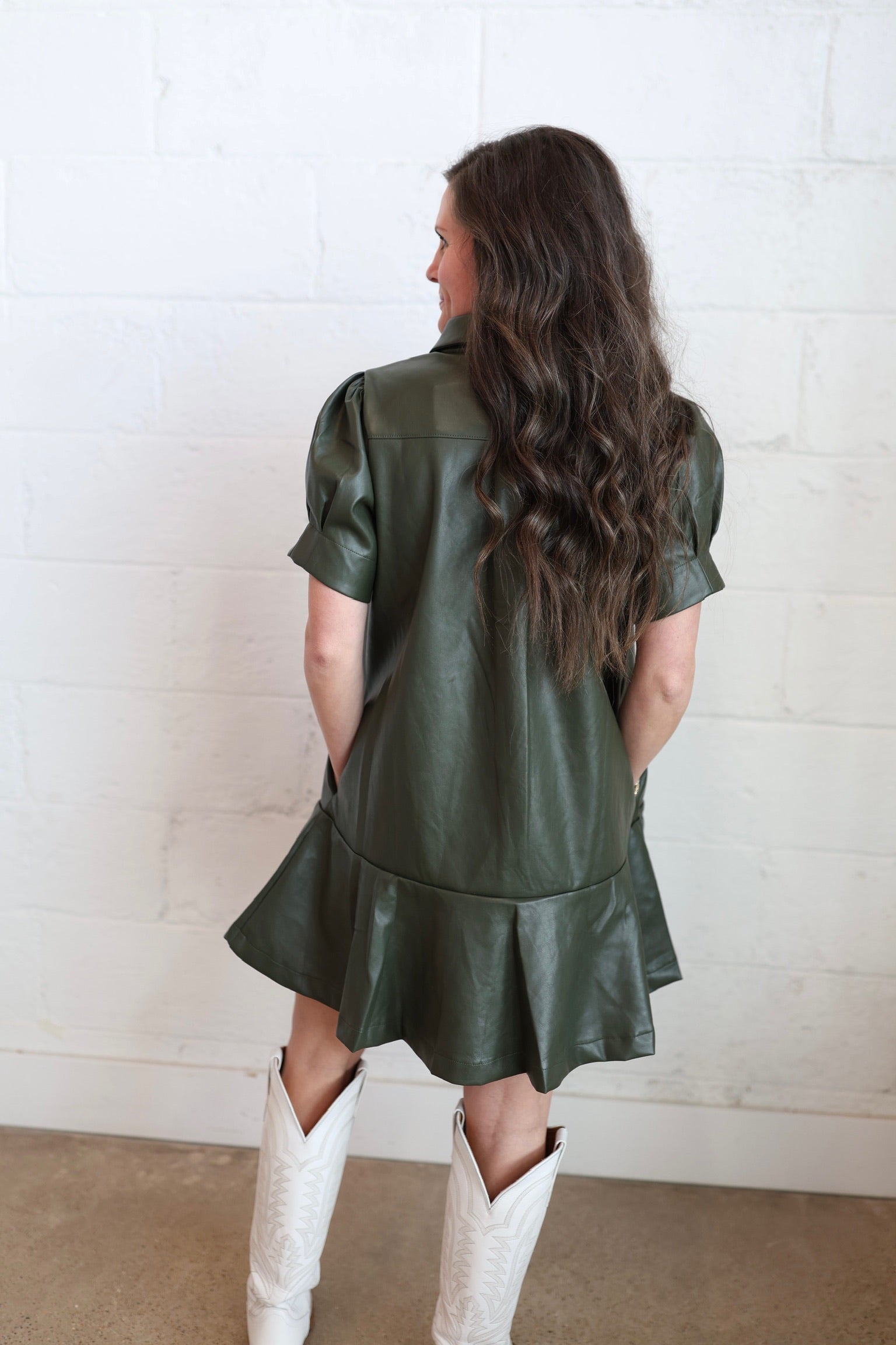 Taylor Green Mini Leather Dress