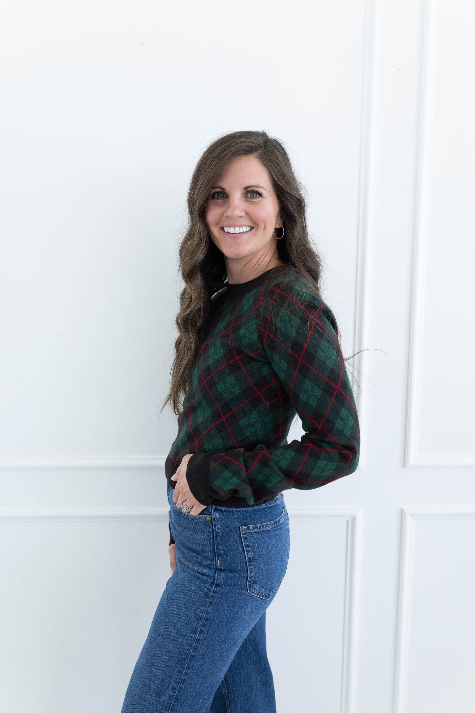 Mistletoe Plaid Tuck In Sweater