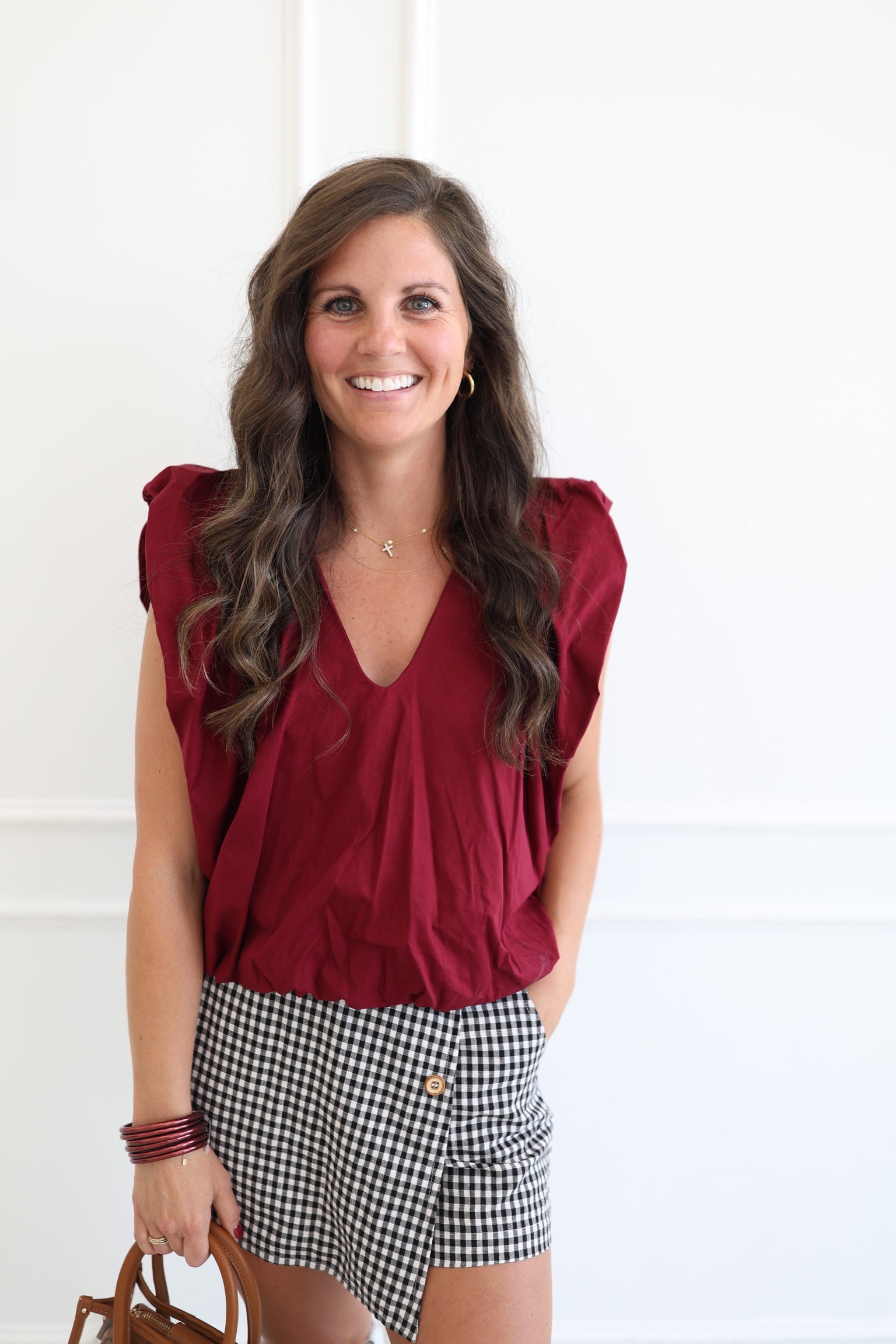 Burgundy Poplin Bubble Top