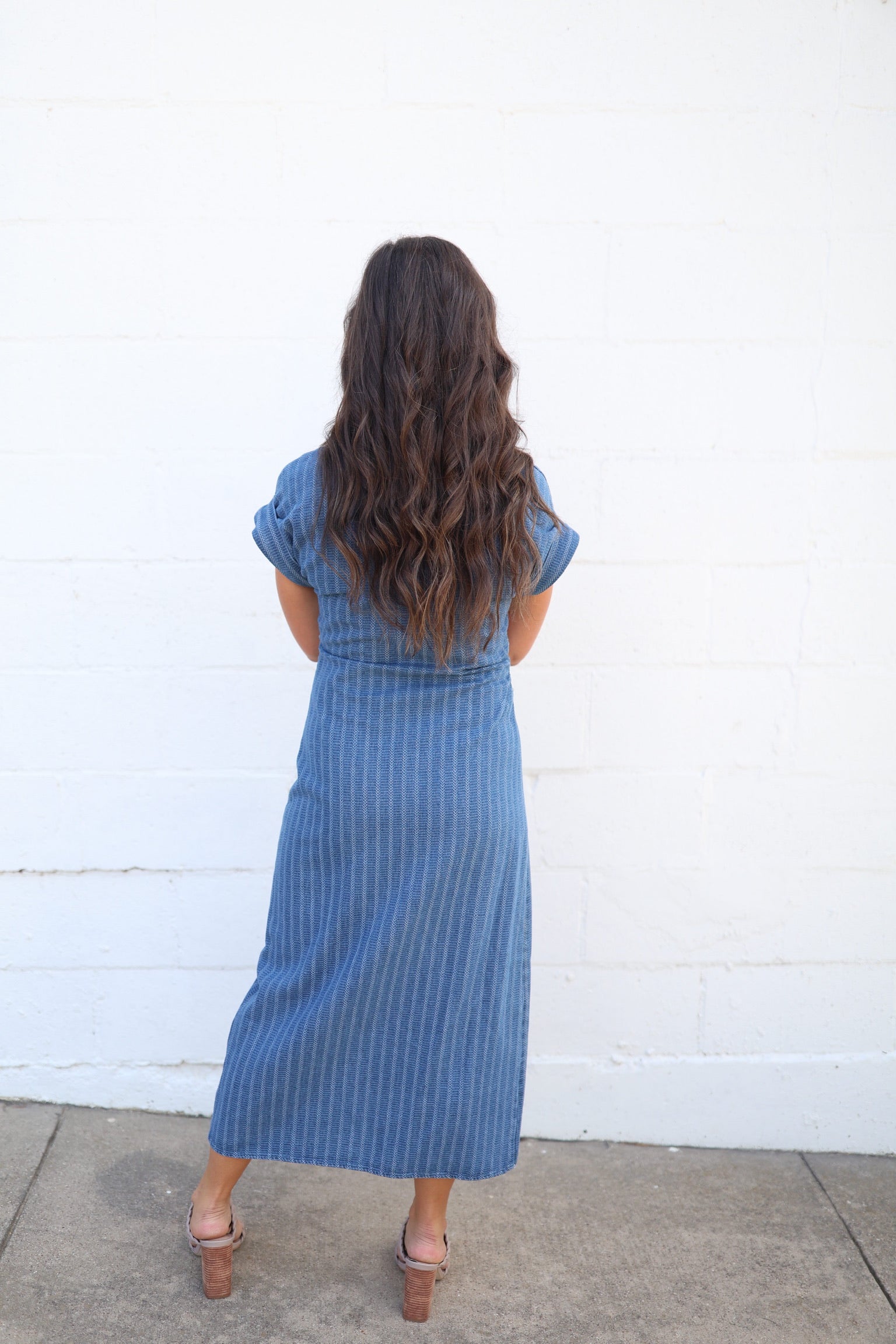 Stripe Denim Fitted Dress