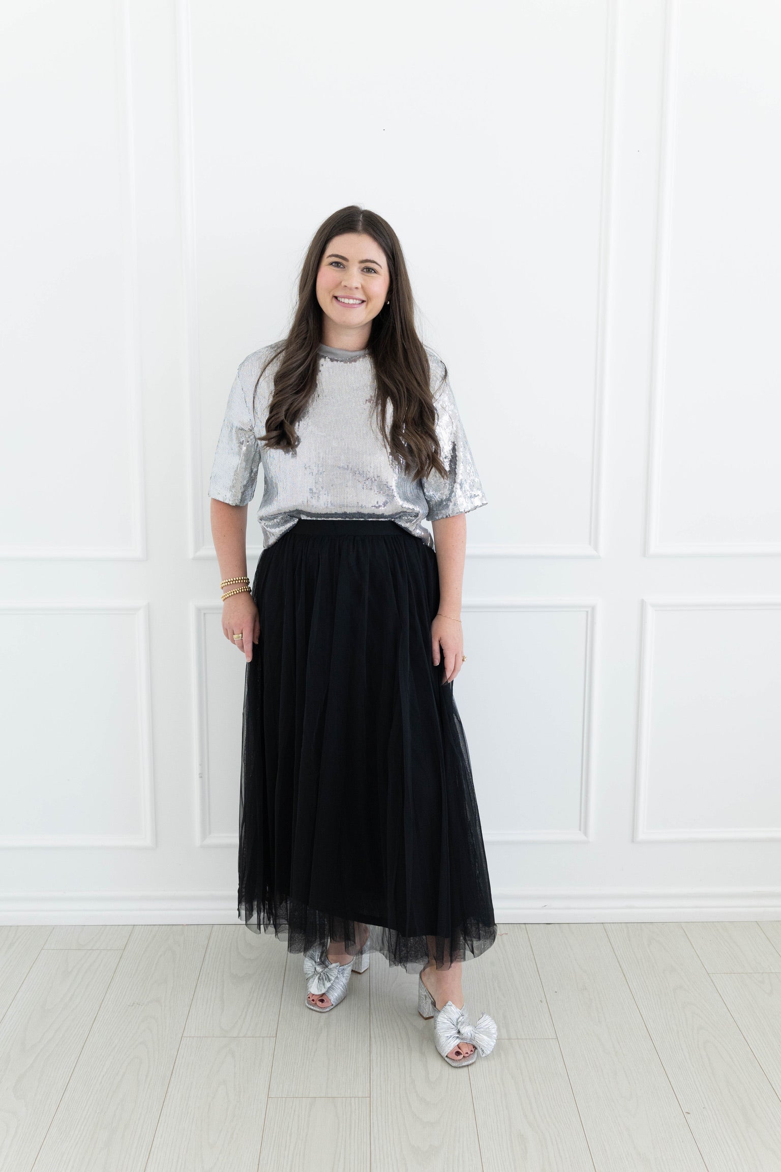 Sabrina Silver Sequin Top