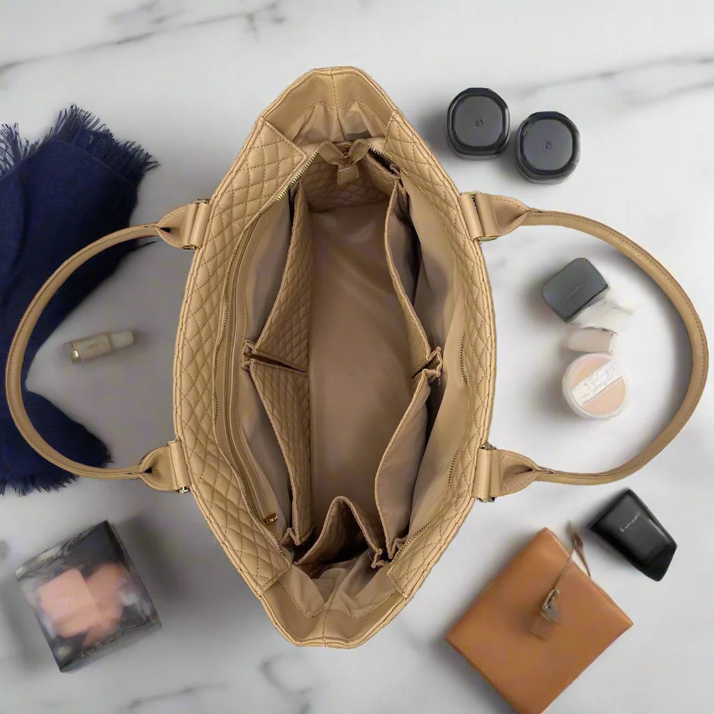 Nude Quilted Vip Travel Tote