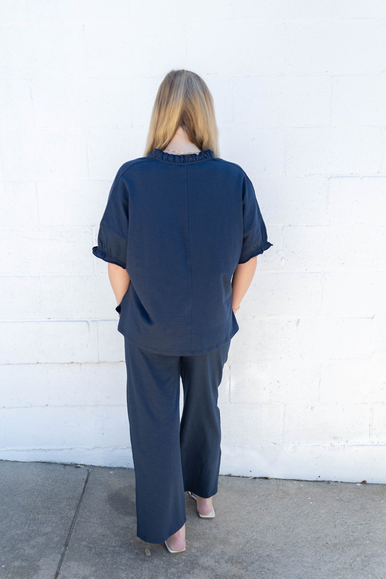 Amelia Navy Ruffle Tee