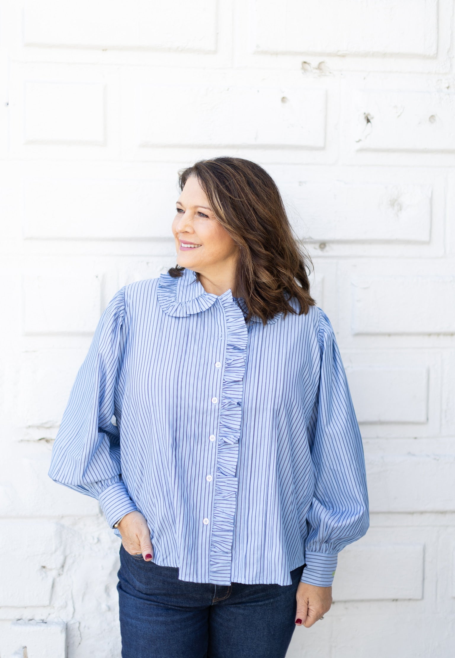 Stripe Ruffle Collar Top