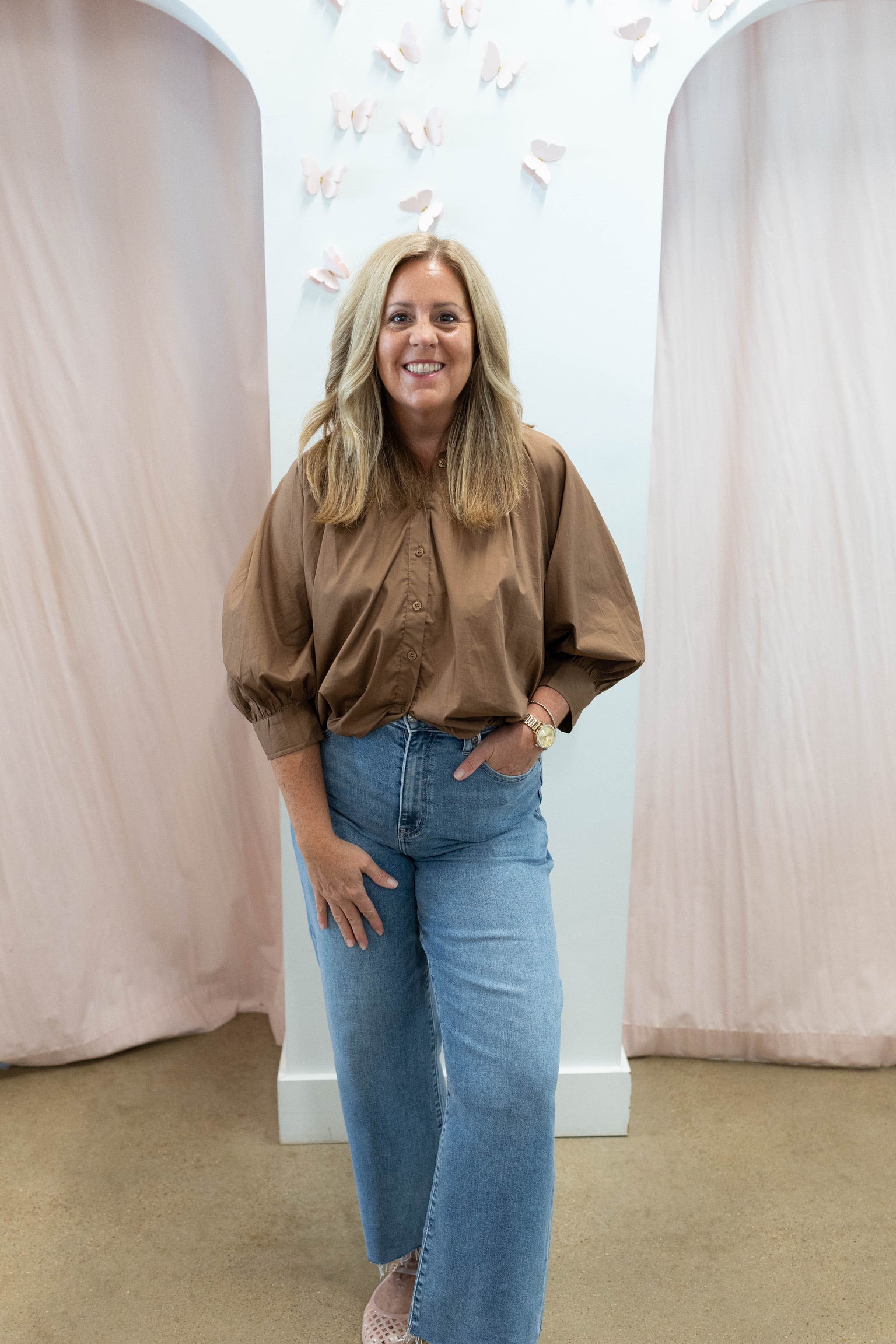 Brown Poplin Bubble Top