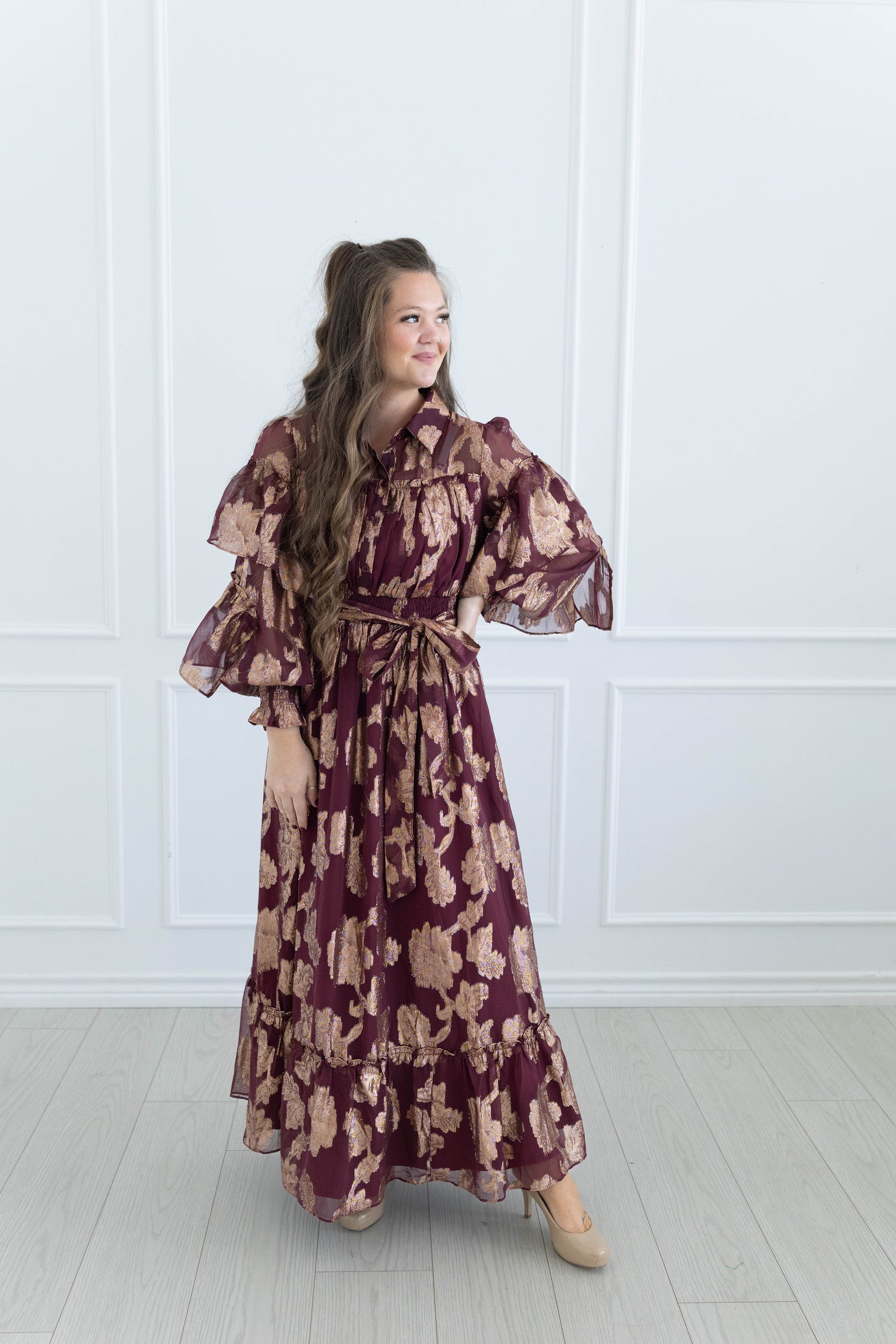 Metallic Chifon Maxi Dress