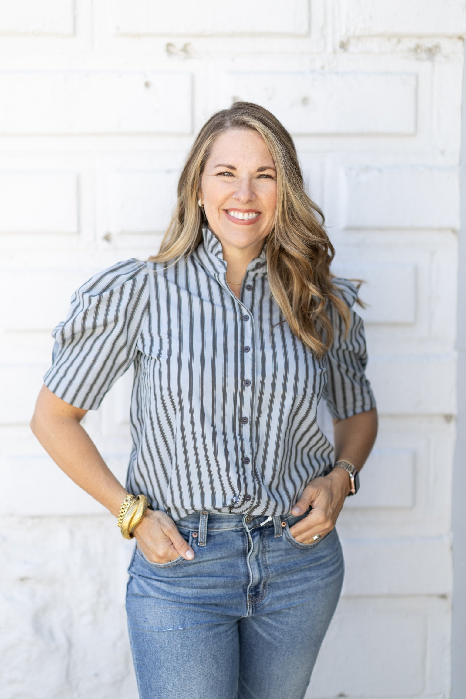 Karlie Stripe Puff Sleeve Top