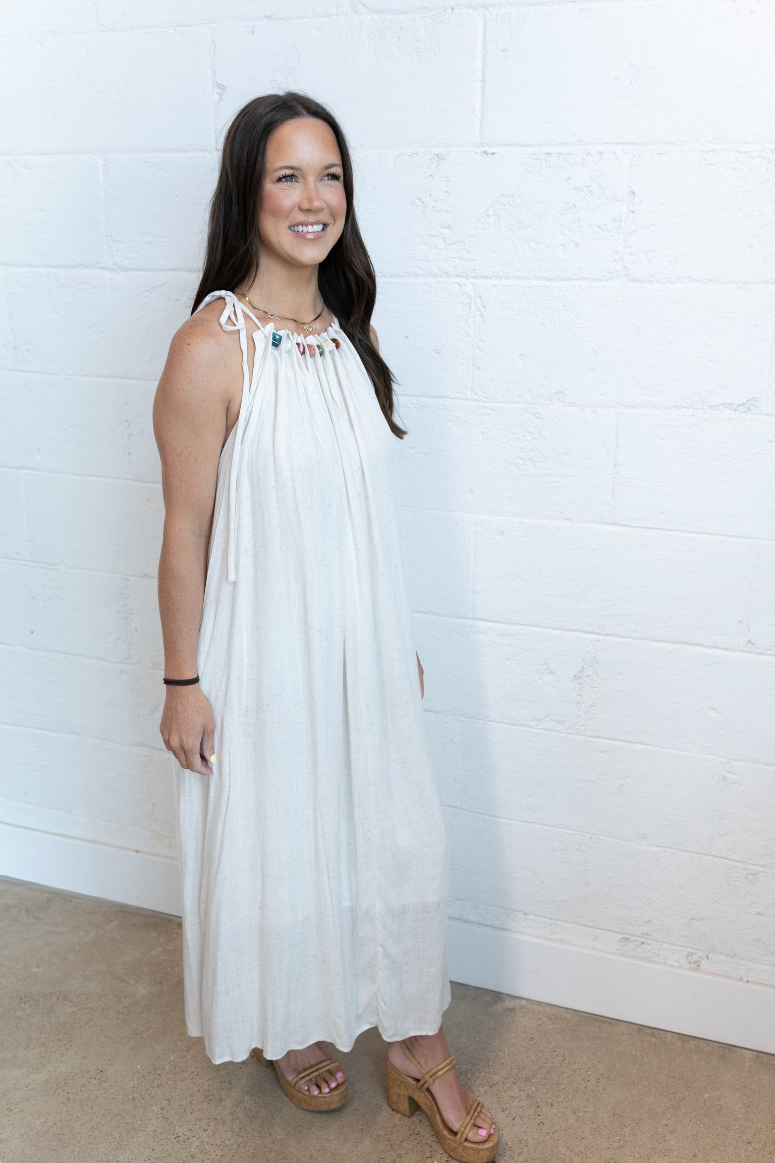 Beaded Linen Maxi Dress