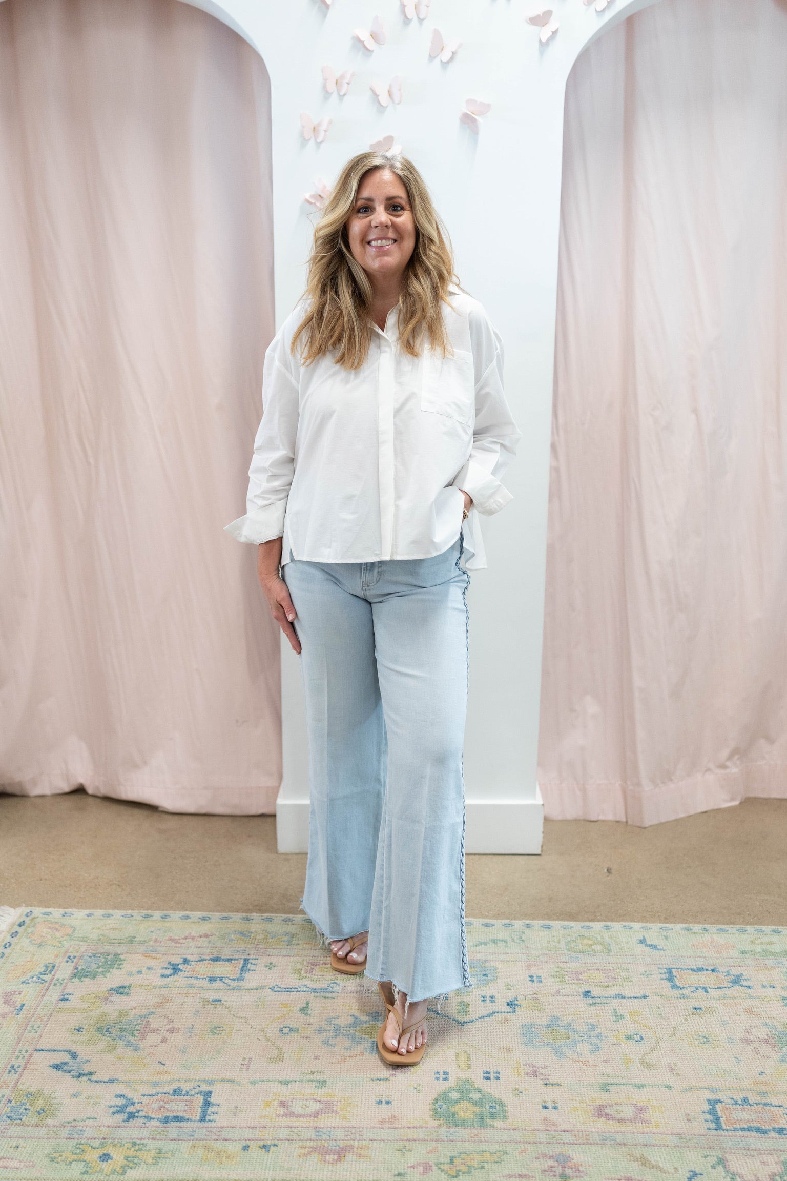 White Pleated Button Down