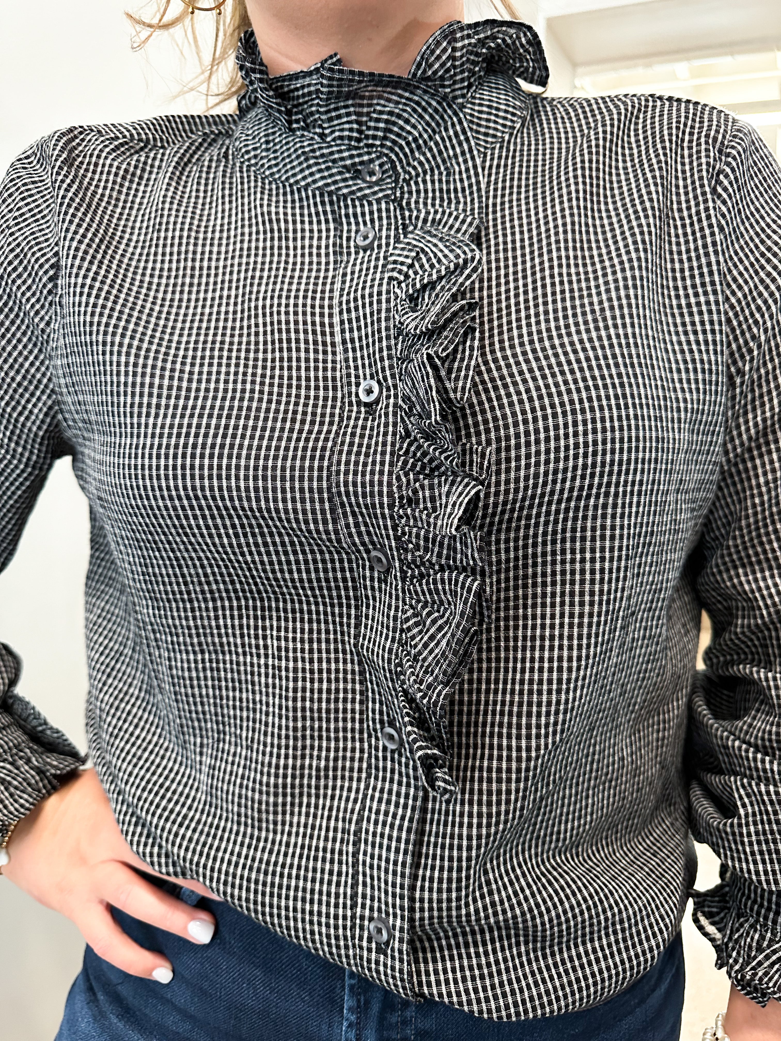 Gingham Ruffle Blouse