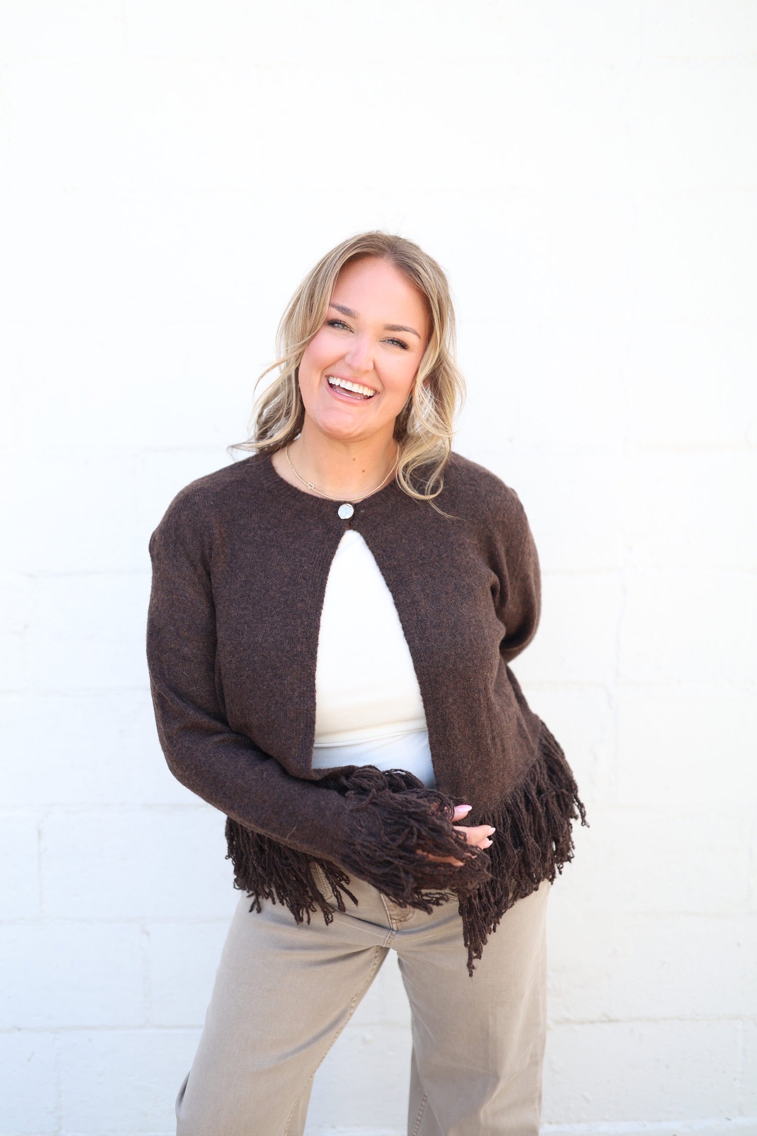 Fringe Knitted Open Cardigan