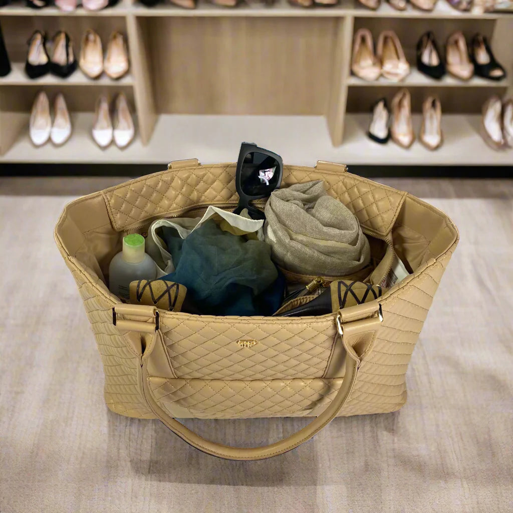 Nude Quilted Vip Travel Tote