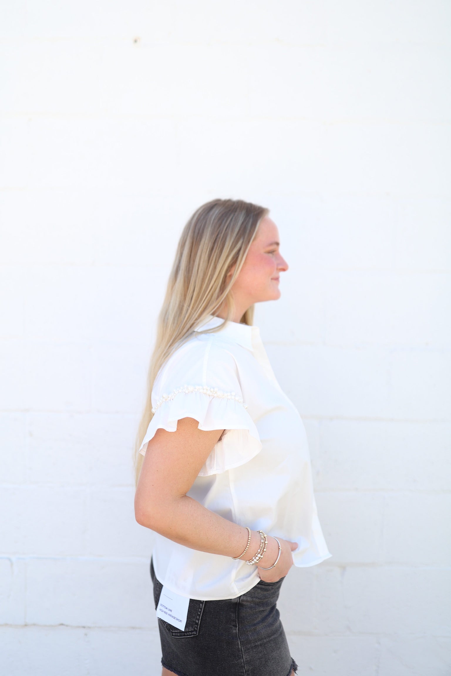 Pearl Ruffle Sleeve Blouse